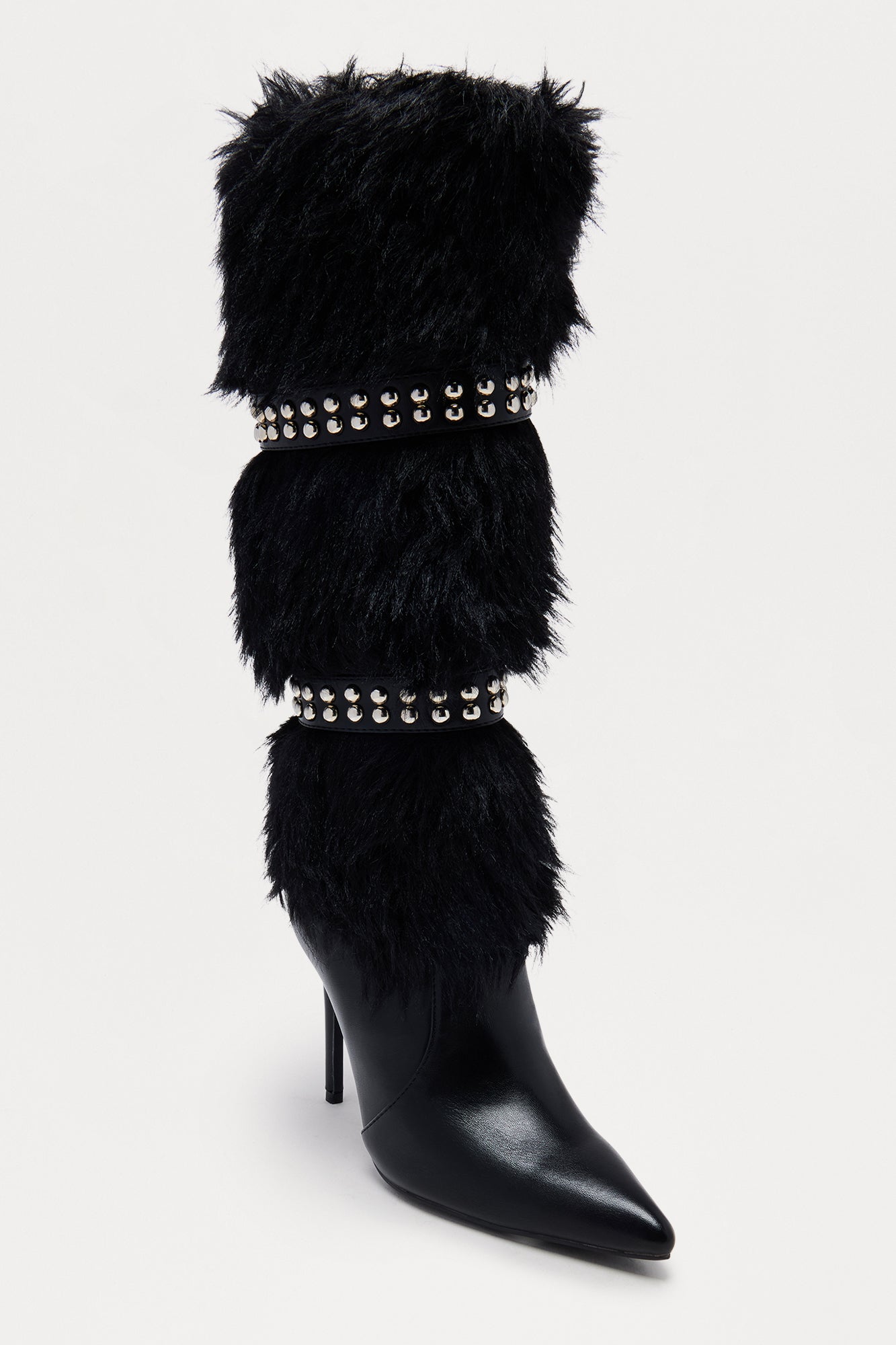 Lafayette Studded Faux Fur Boots - Black