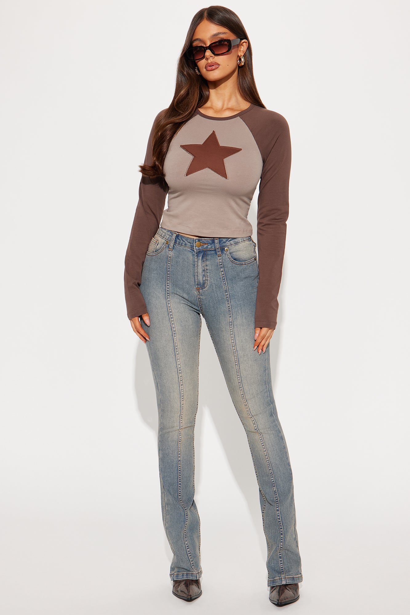 StarStruck Raglan Long Sleeve Tee - Brown