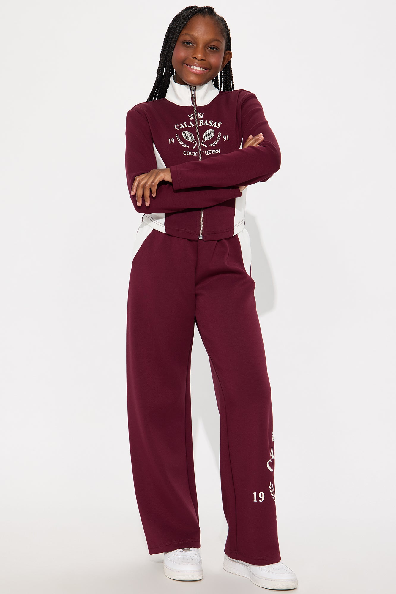 Mini Calabasas Track Pant Set - Burgundy