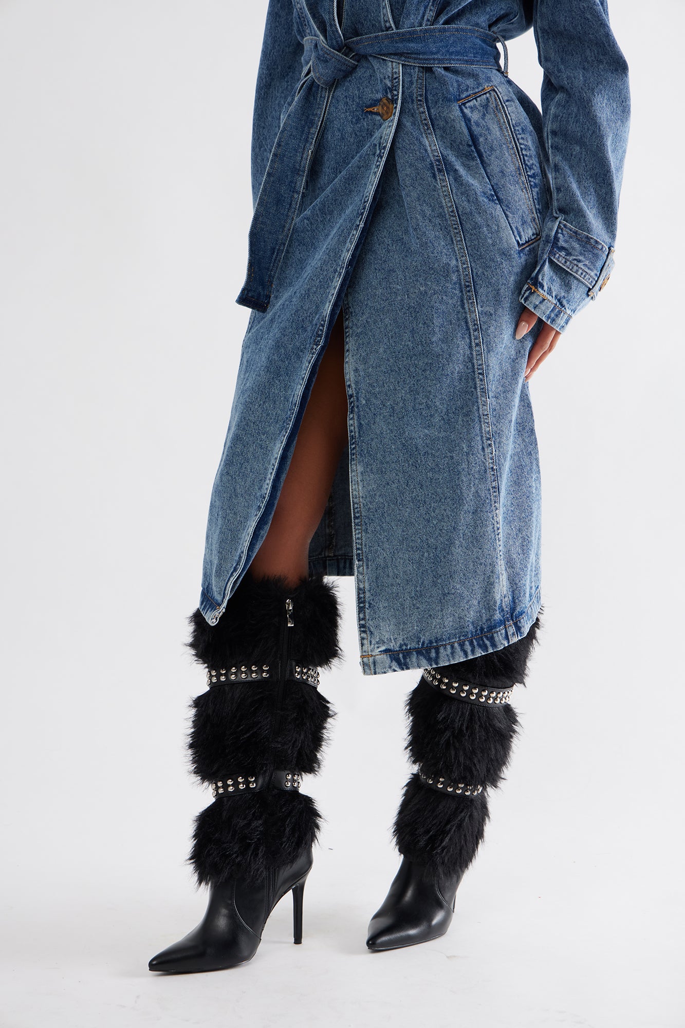 Lafayette Studded Faux Fur Boots - Black