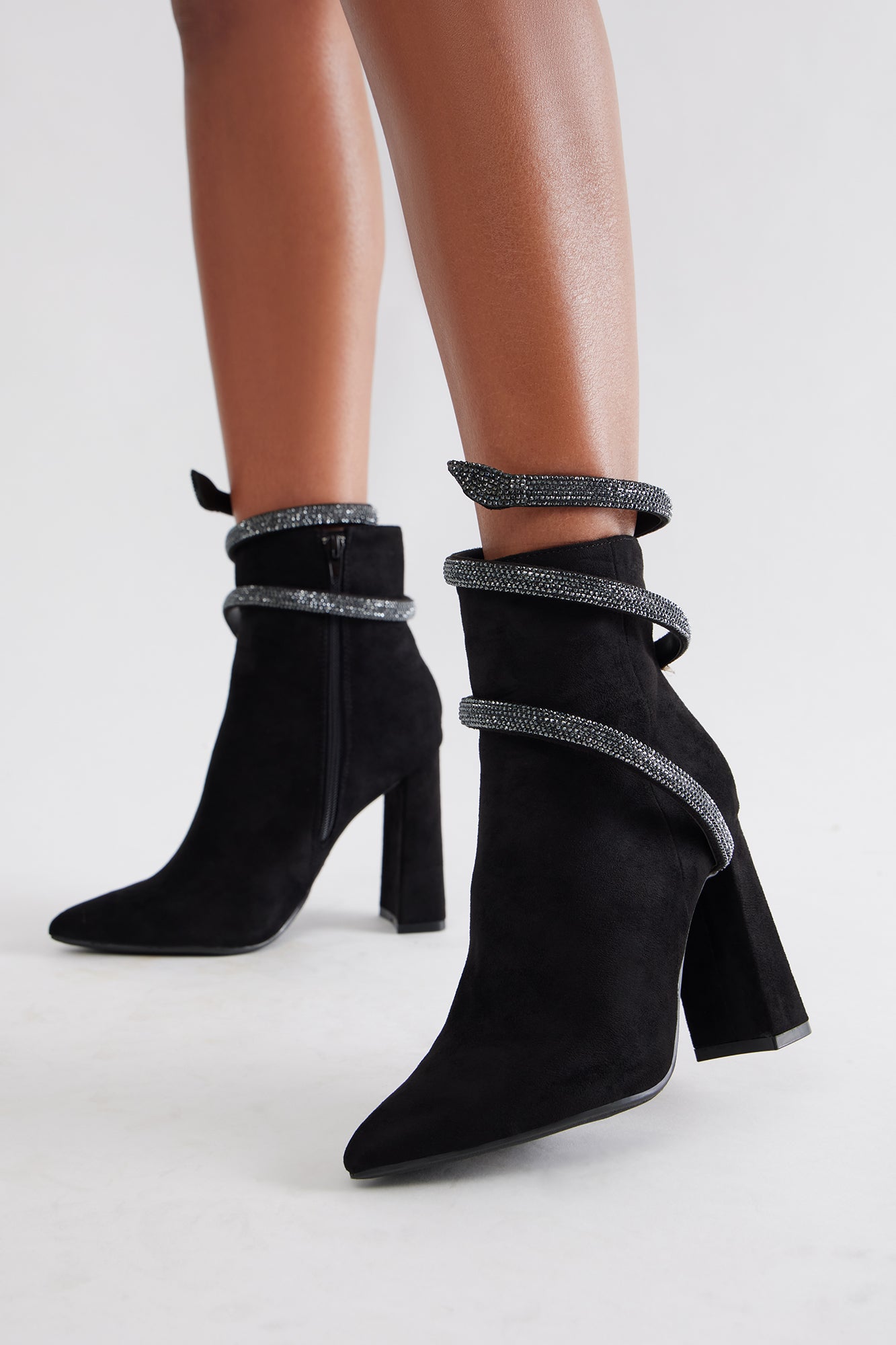 Sersha Rhinestone Trim Booties - Black