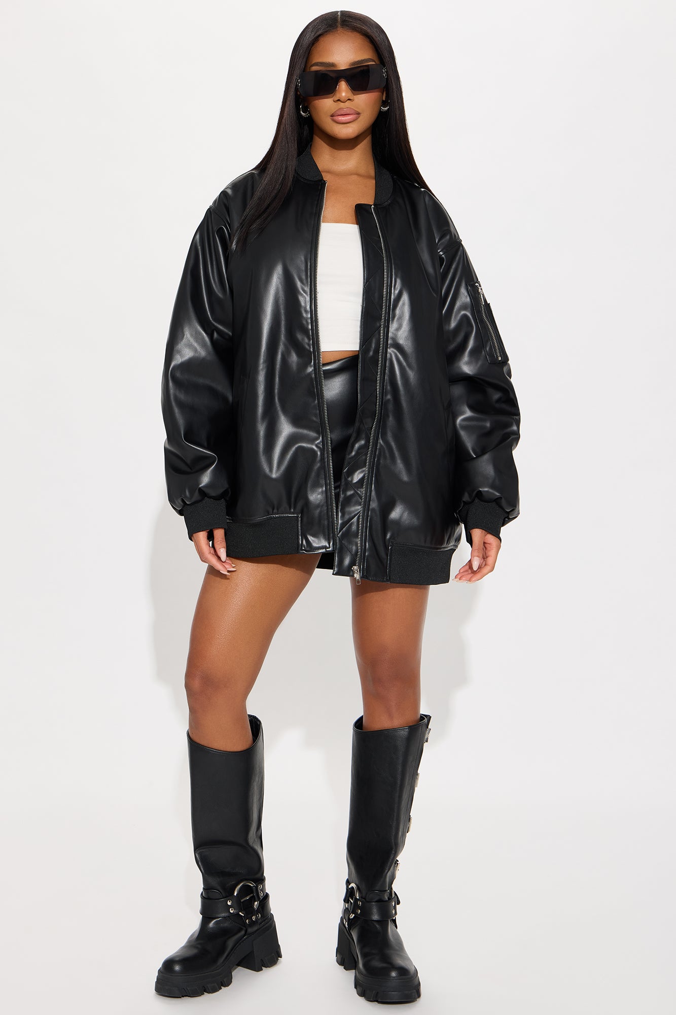Soft Serve Faux Leather Skort Set - Black