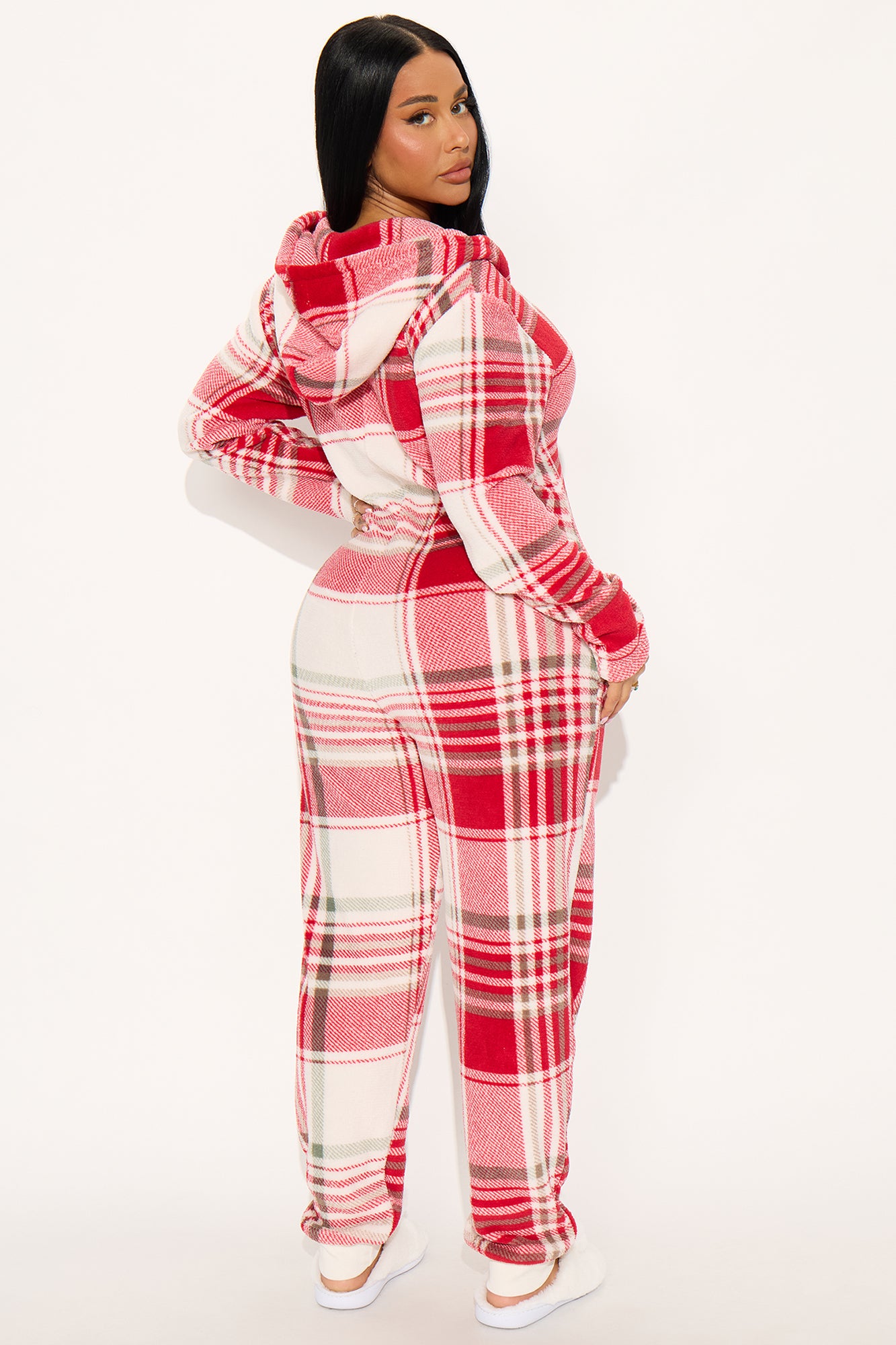 Christmas Morning Plush PJ Jumpsuit Onesie - Red/combo