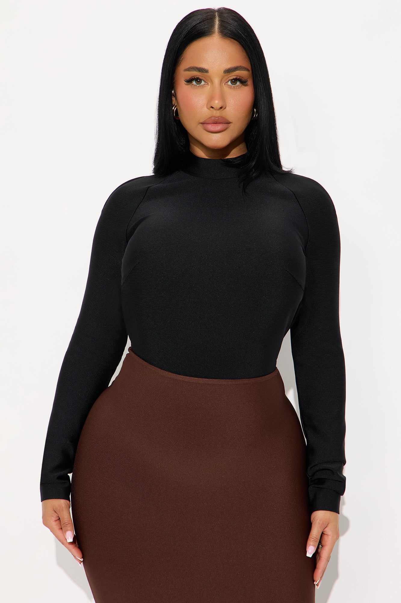 Arabella Backless Mock Neck Bandage Bodysuit - Black