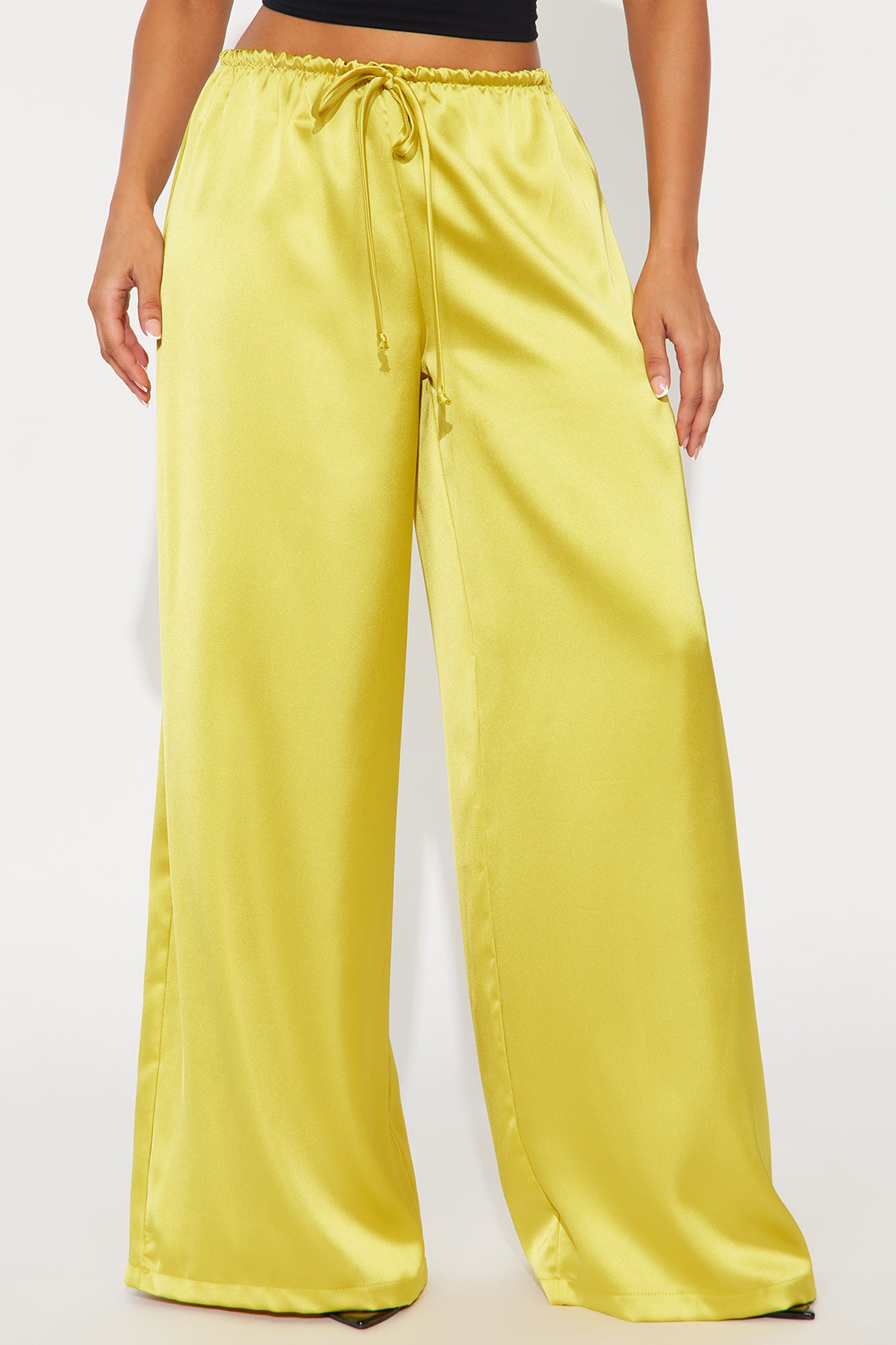 Augustine Satin Wide Leg Pant 32″ - Chartreuse