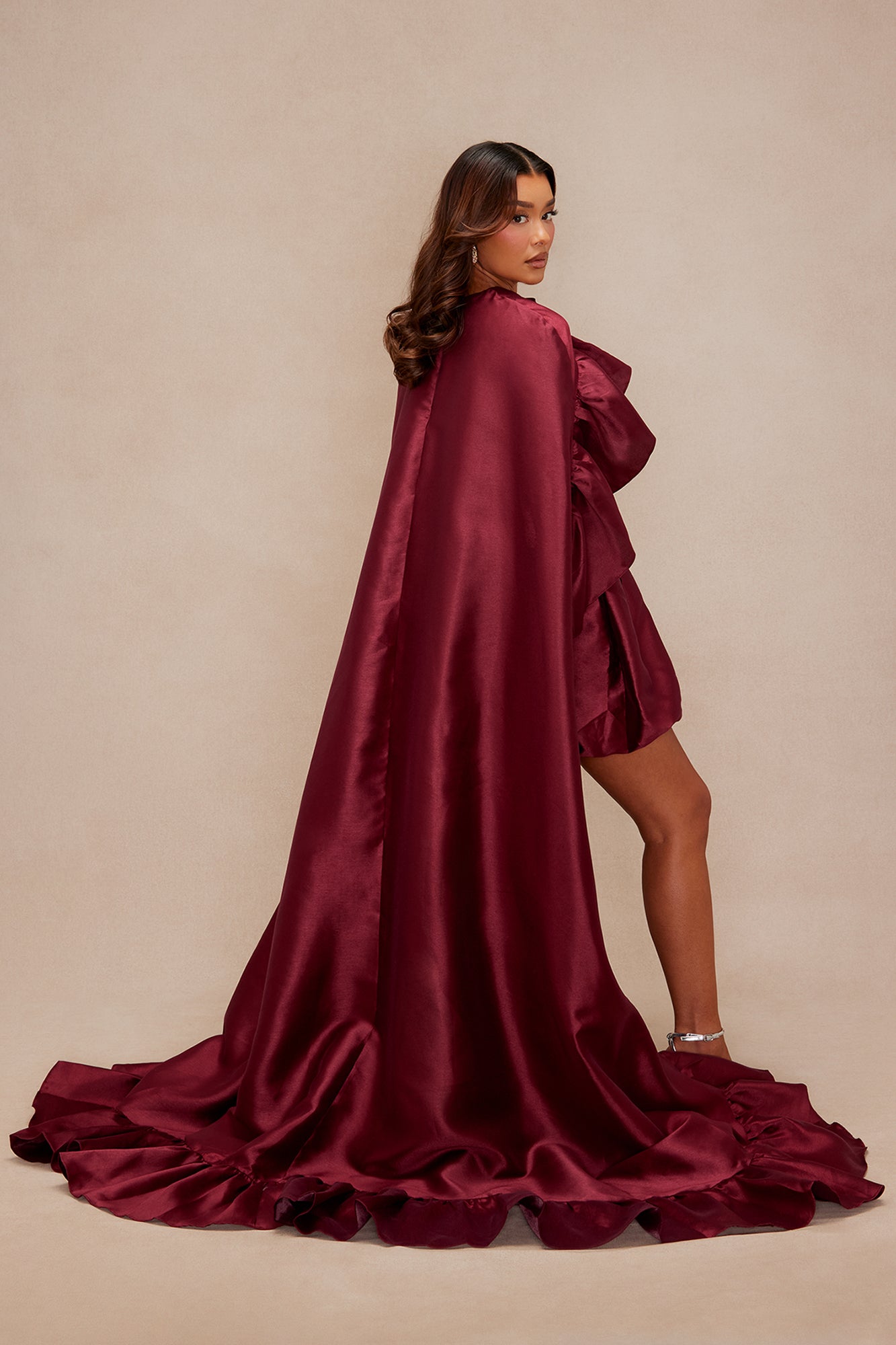 Chic Drama 2 Piece Cape Mini Dress Set - Burgundy