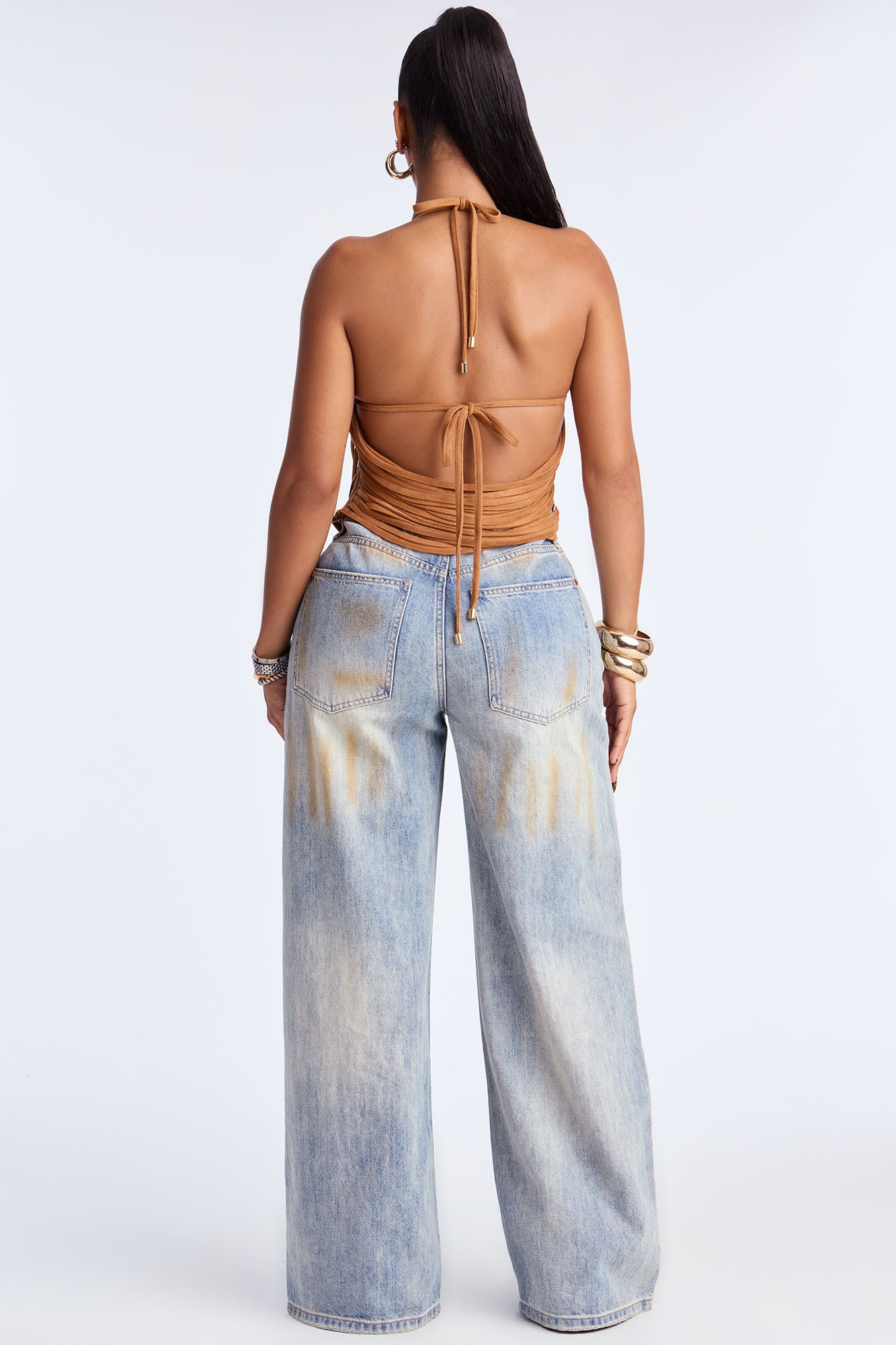 Spice Trail Suede Fringe Halter Top - Camel