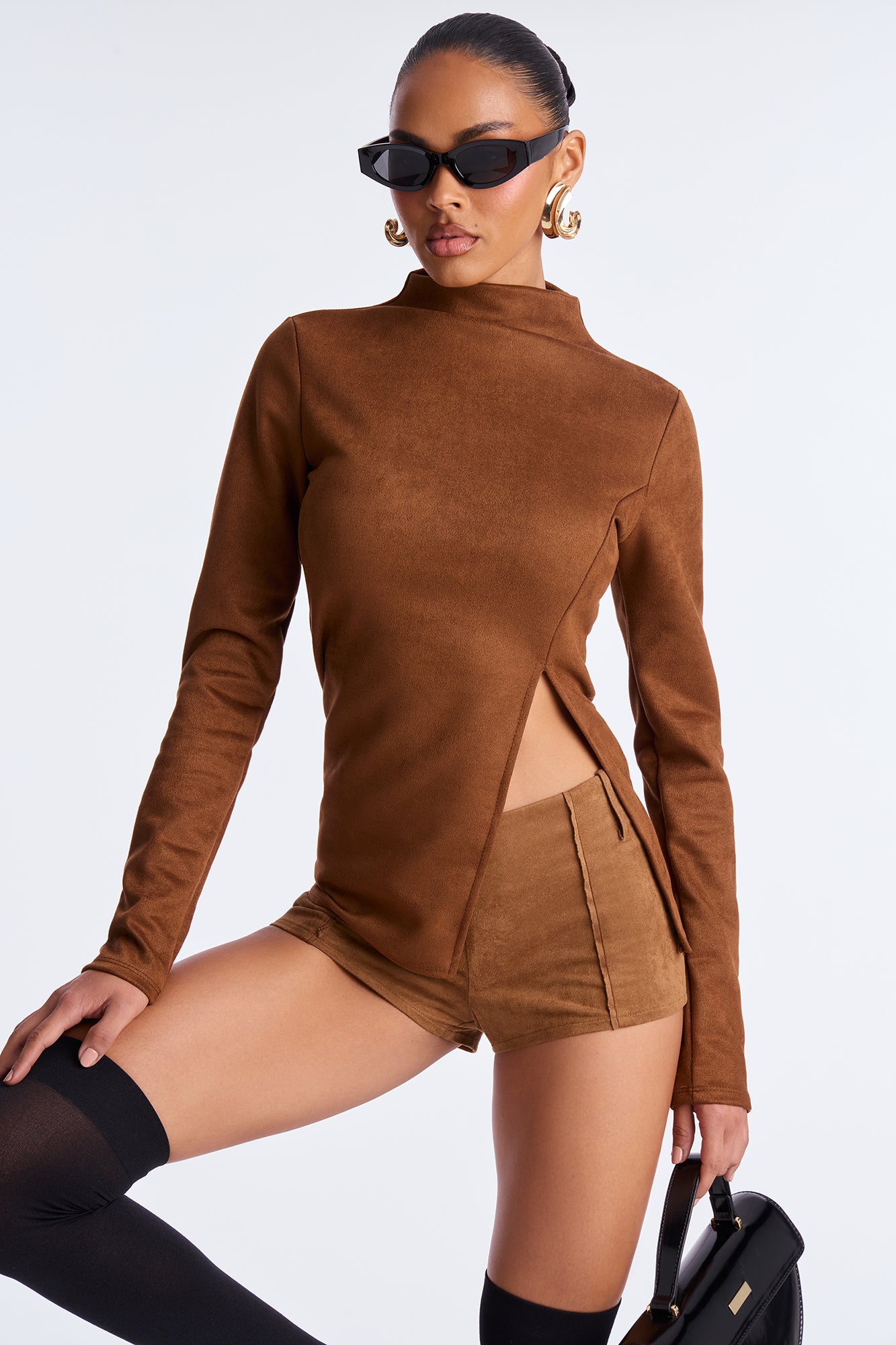 Noah Faux Suede Mock Neck Top - Coco