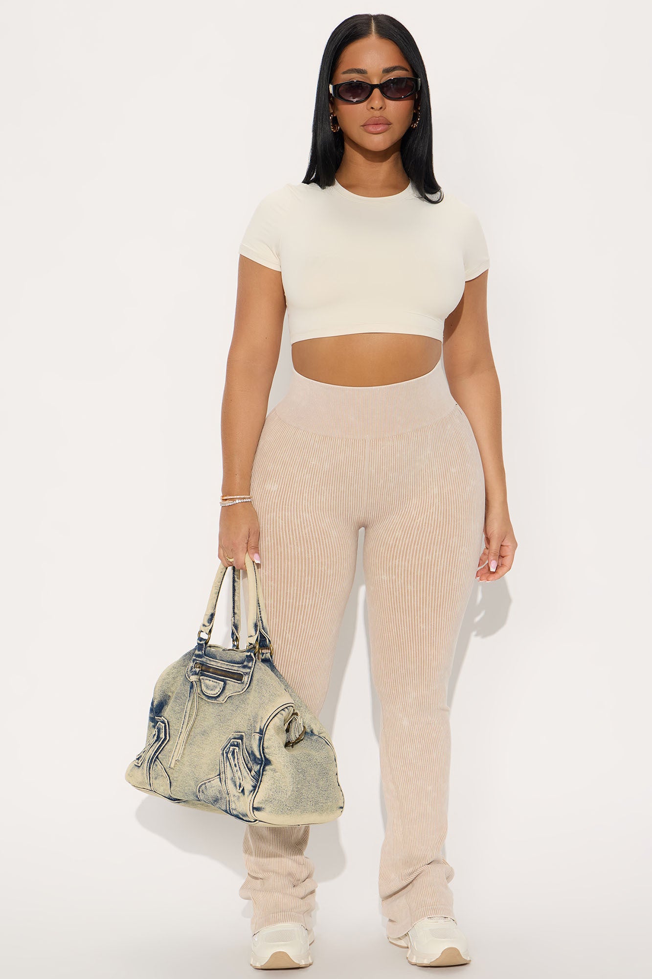 Mia Ribbed Seamless Flare Pant - Tan