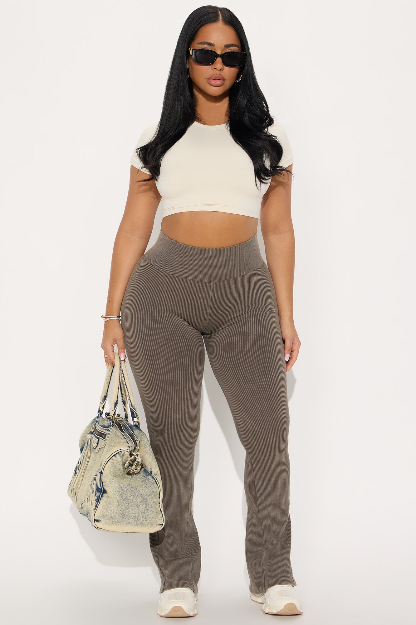 Mia Ribbed Seamless Flare Pant - Chestnut