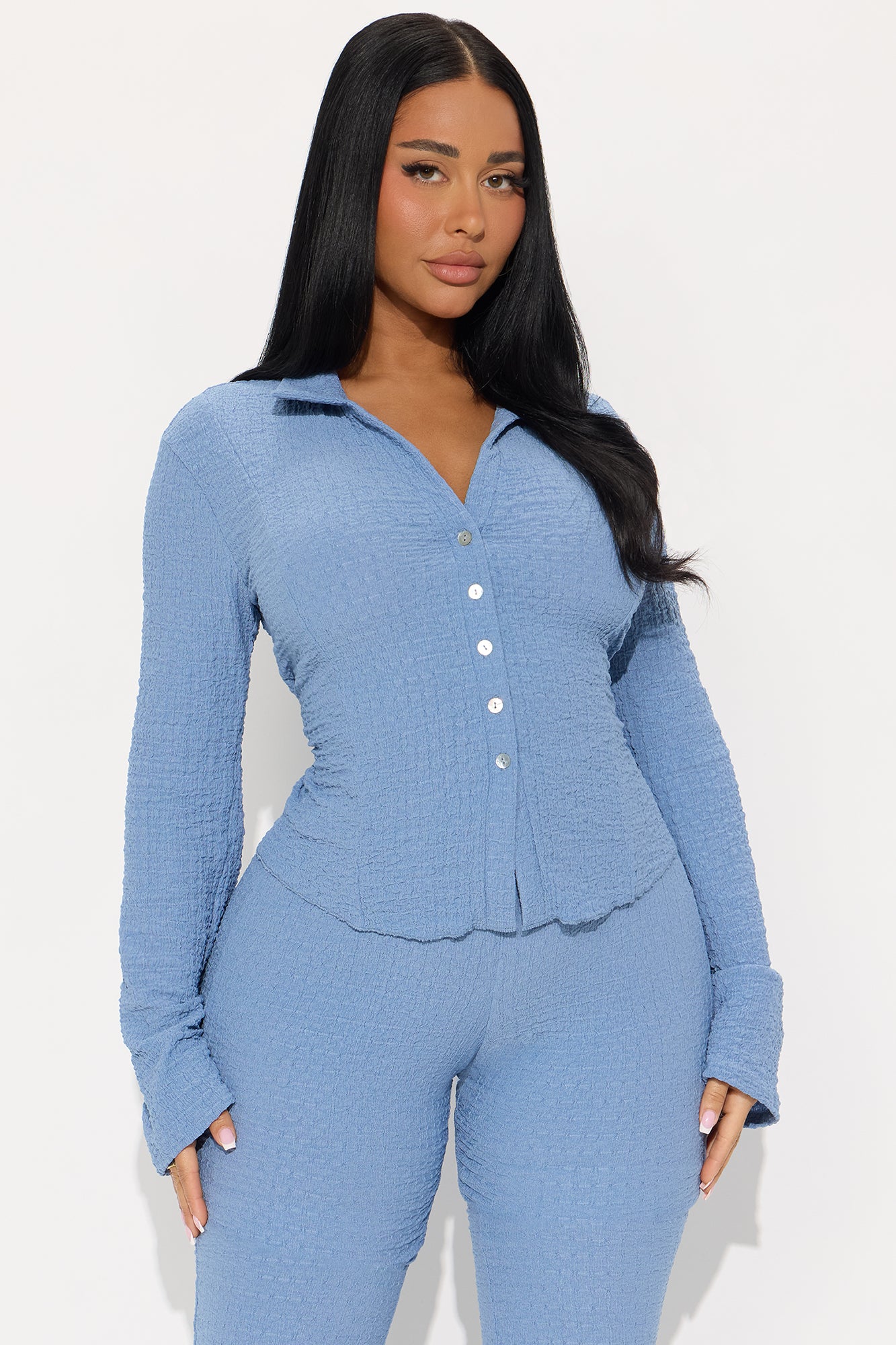 Kiara Textured Pant Set - Denim