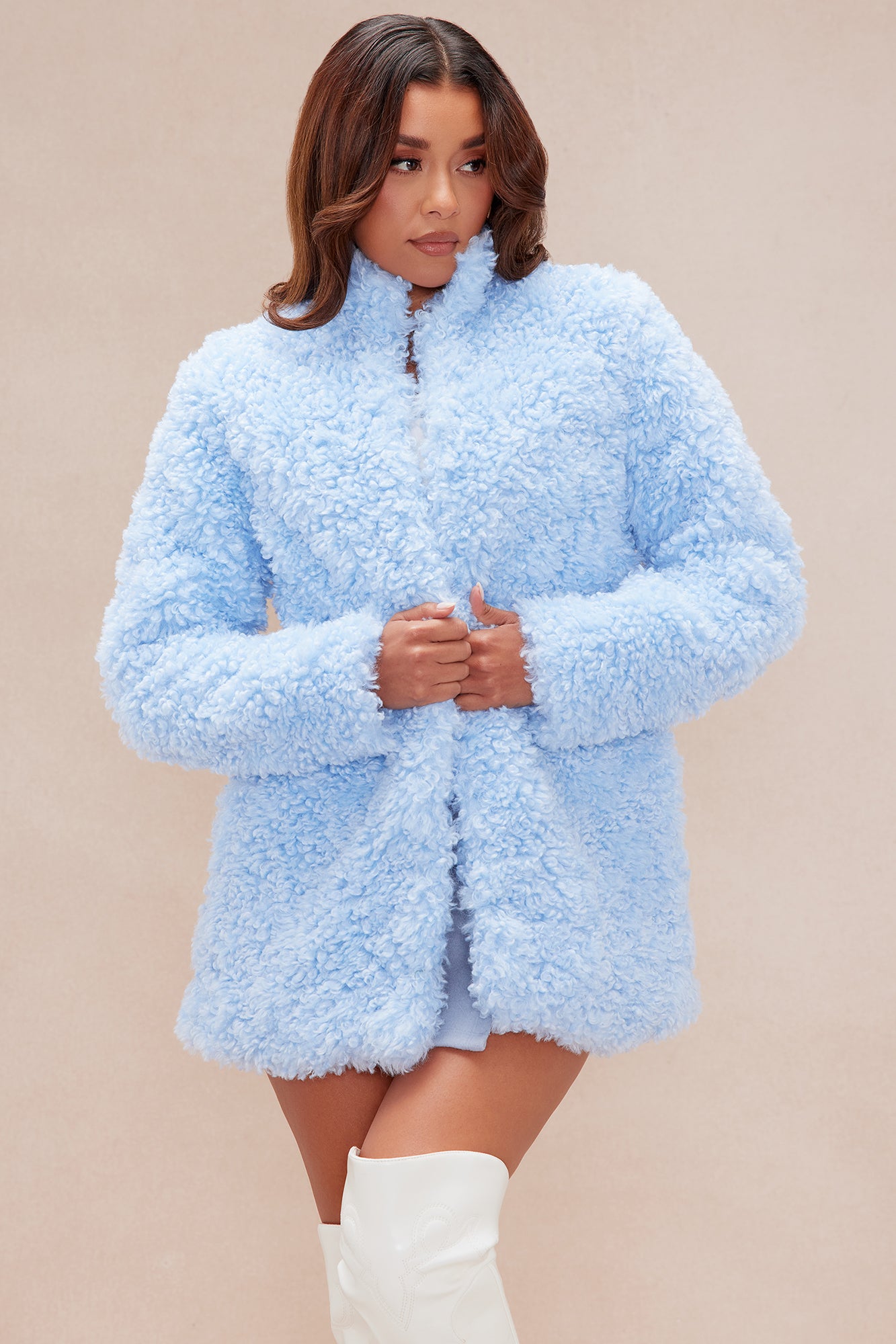 Arden Sherpa Fur Collared Jacket - Light Blue