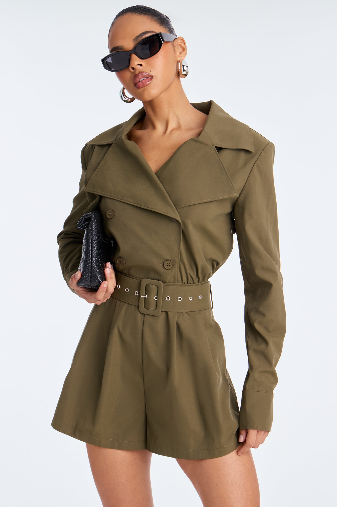 New Season Trench Belted Romper - Olive