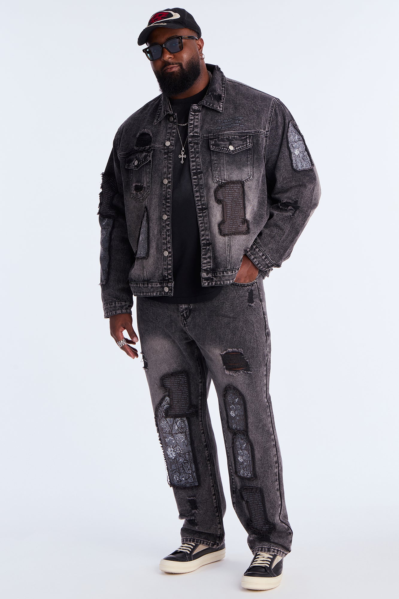 Straight In Due Time Distressed Patch Jean - Black Wash