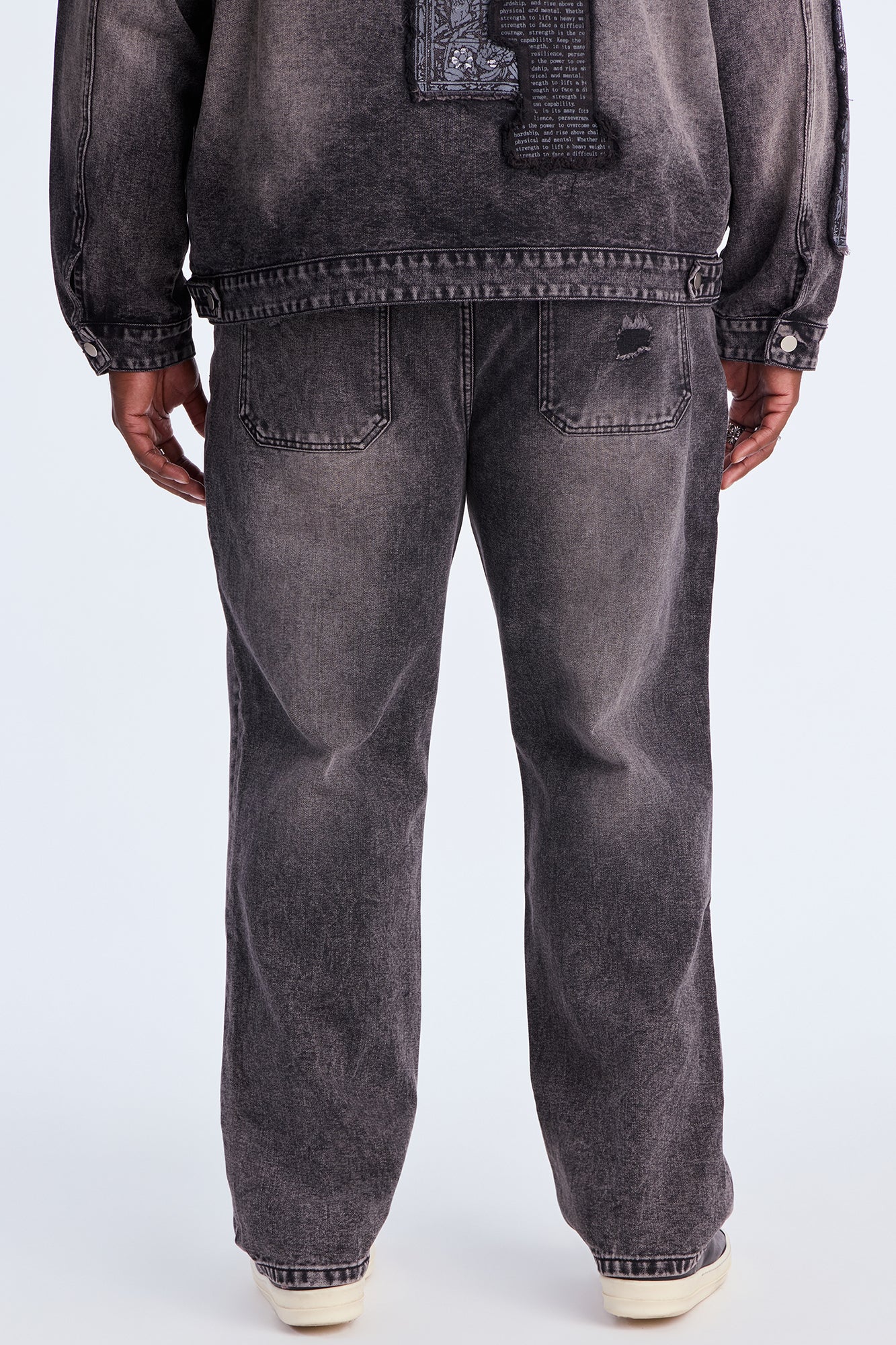 Straight In Due Time Distressed Patch Jean - Black Wash
