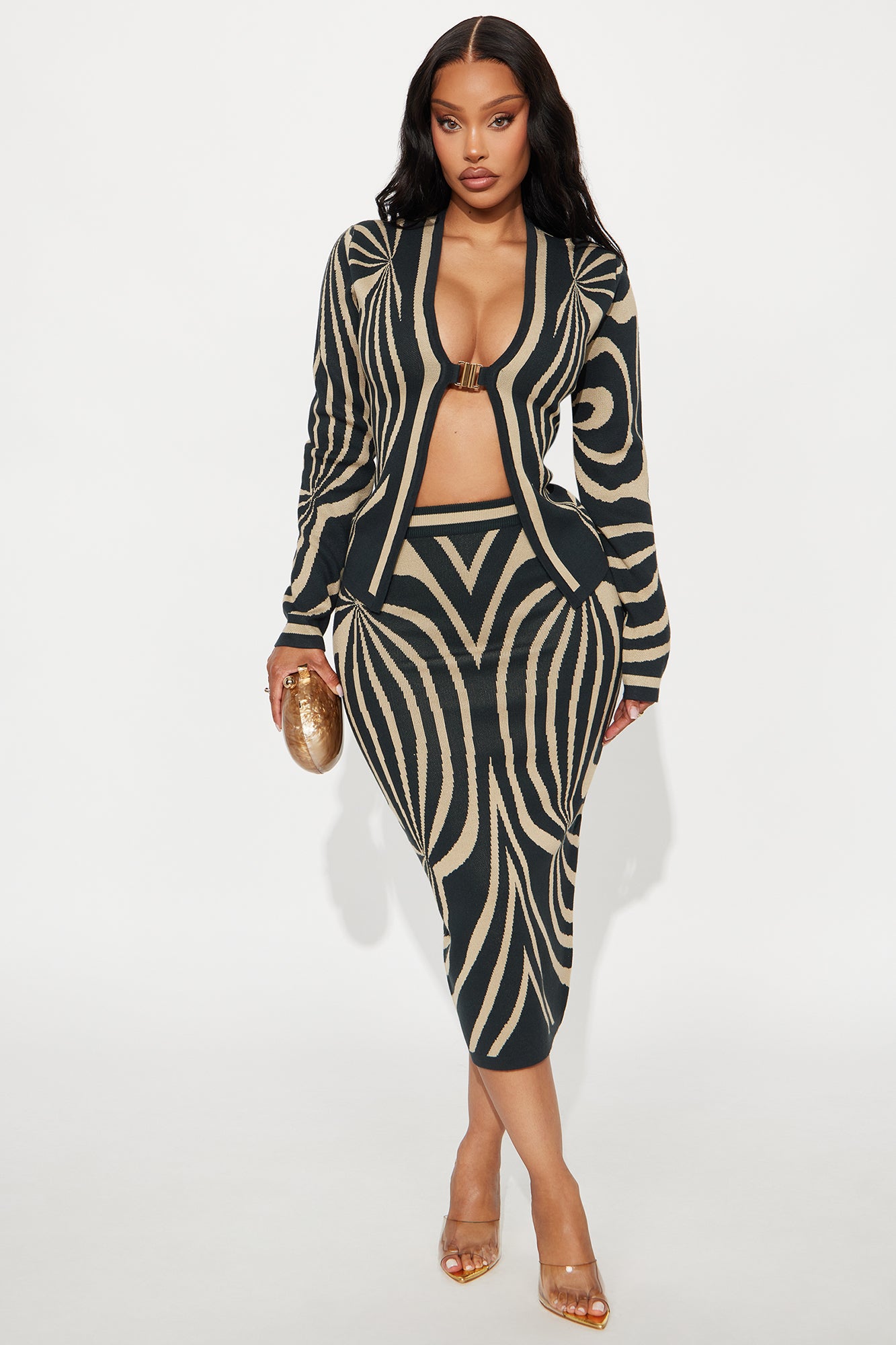 Cameron Sweater Cardigan Midi Skirt Set - Hunter