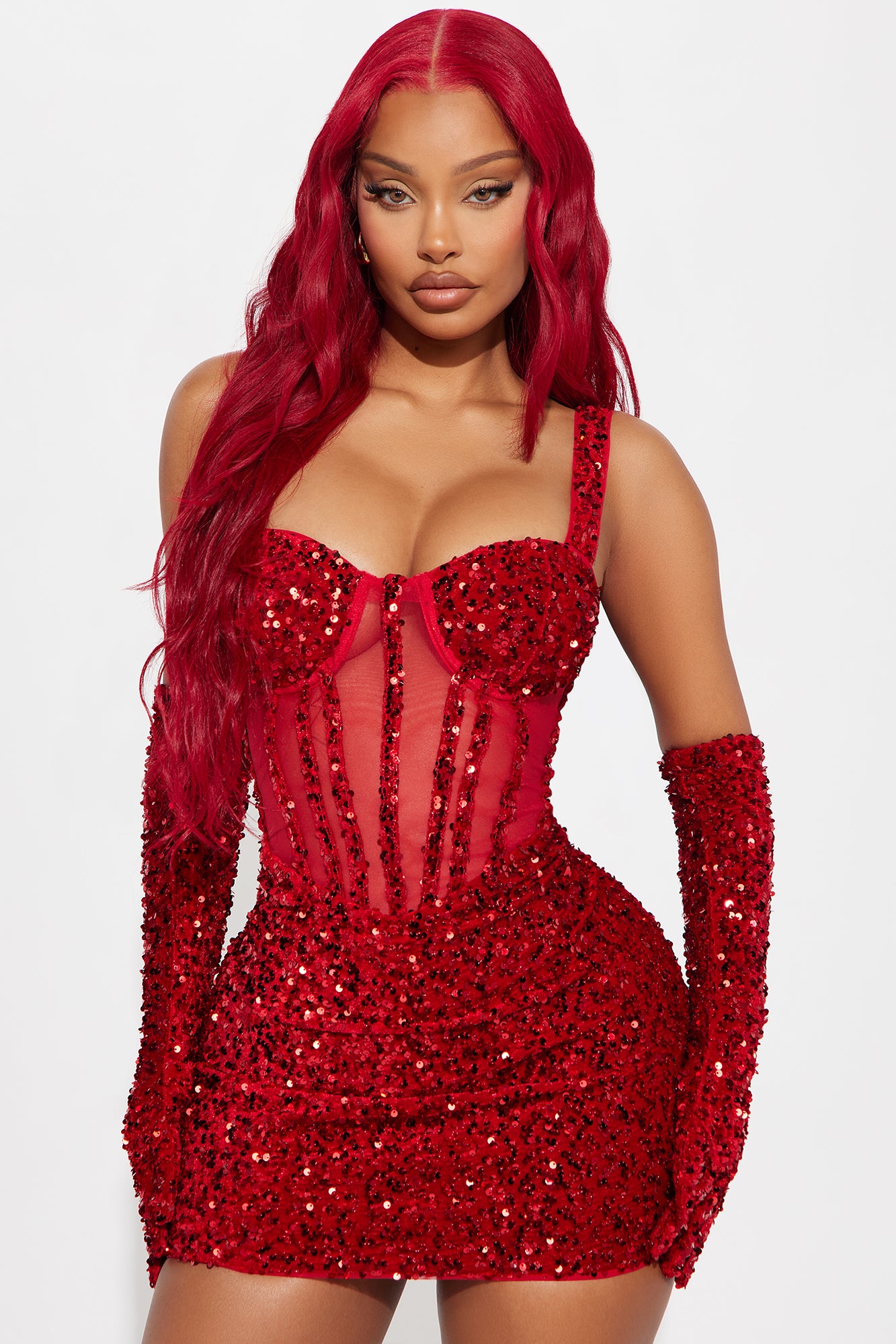 Khloe Sequin Mini Dress - Red