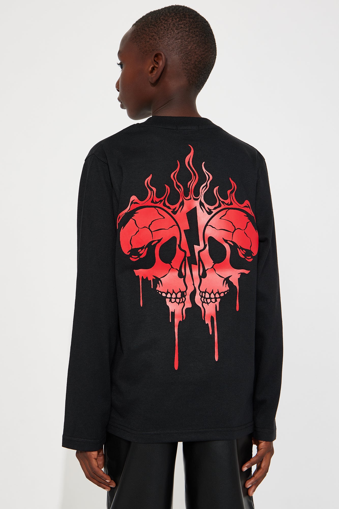 Mini Broken Flame Heart Front/Back Long Sleeve Tee - Black
