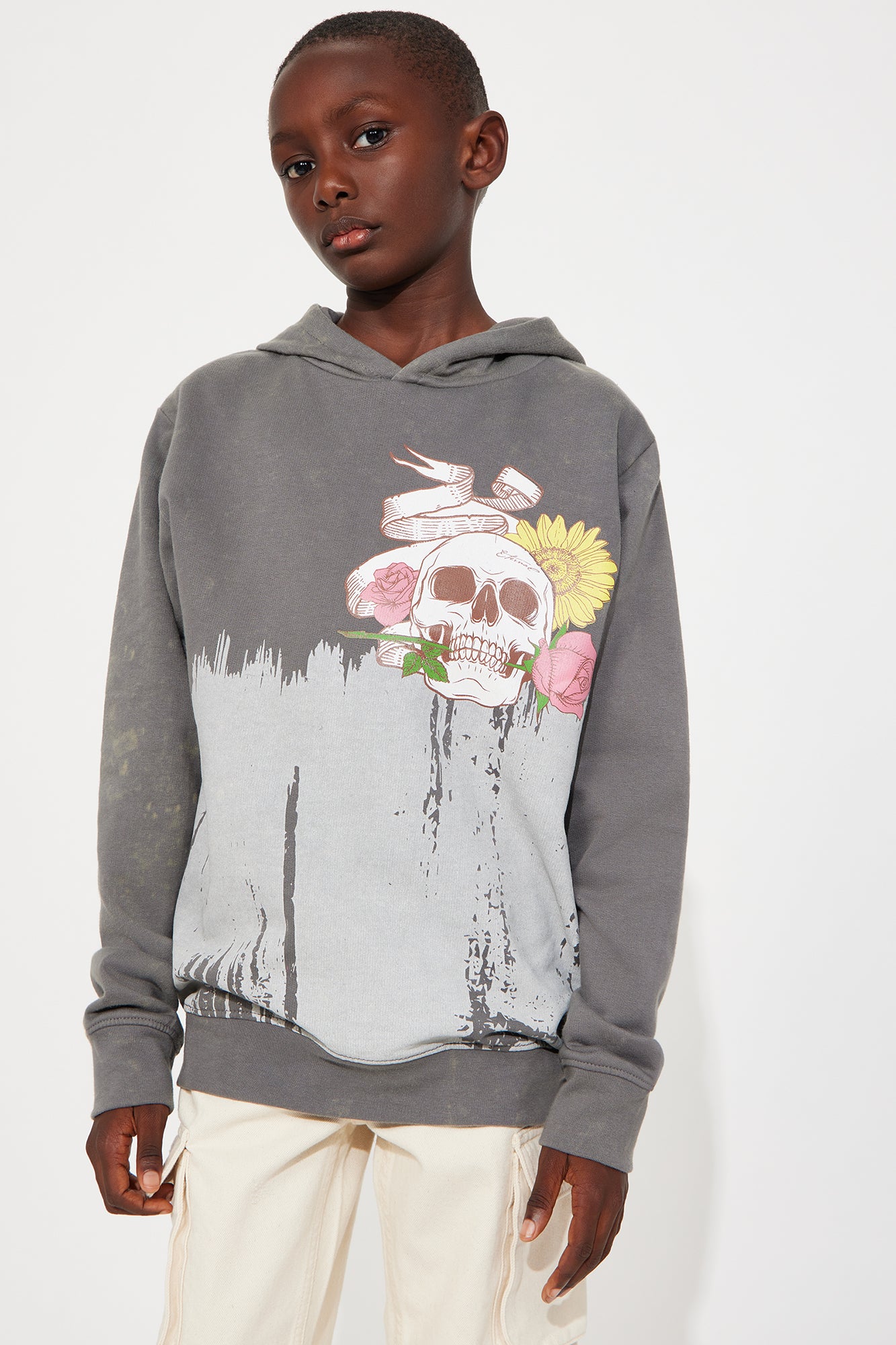 Mini Eternally Blossoming Fleece Pullover Hoodie - Grey