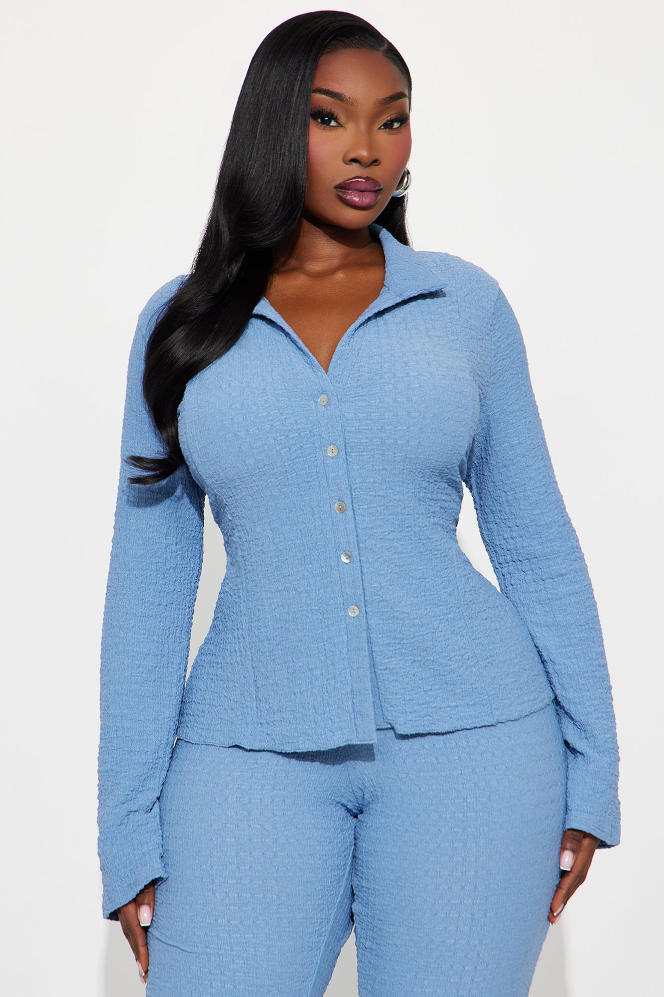 Kiara Textured Pant Set - Denim