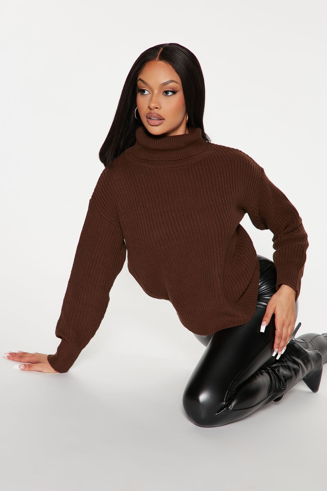 Roll With The Flow Turtleneck Sweater - Chocolate