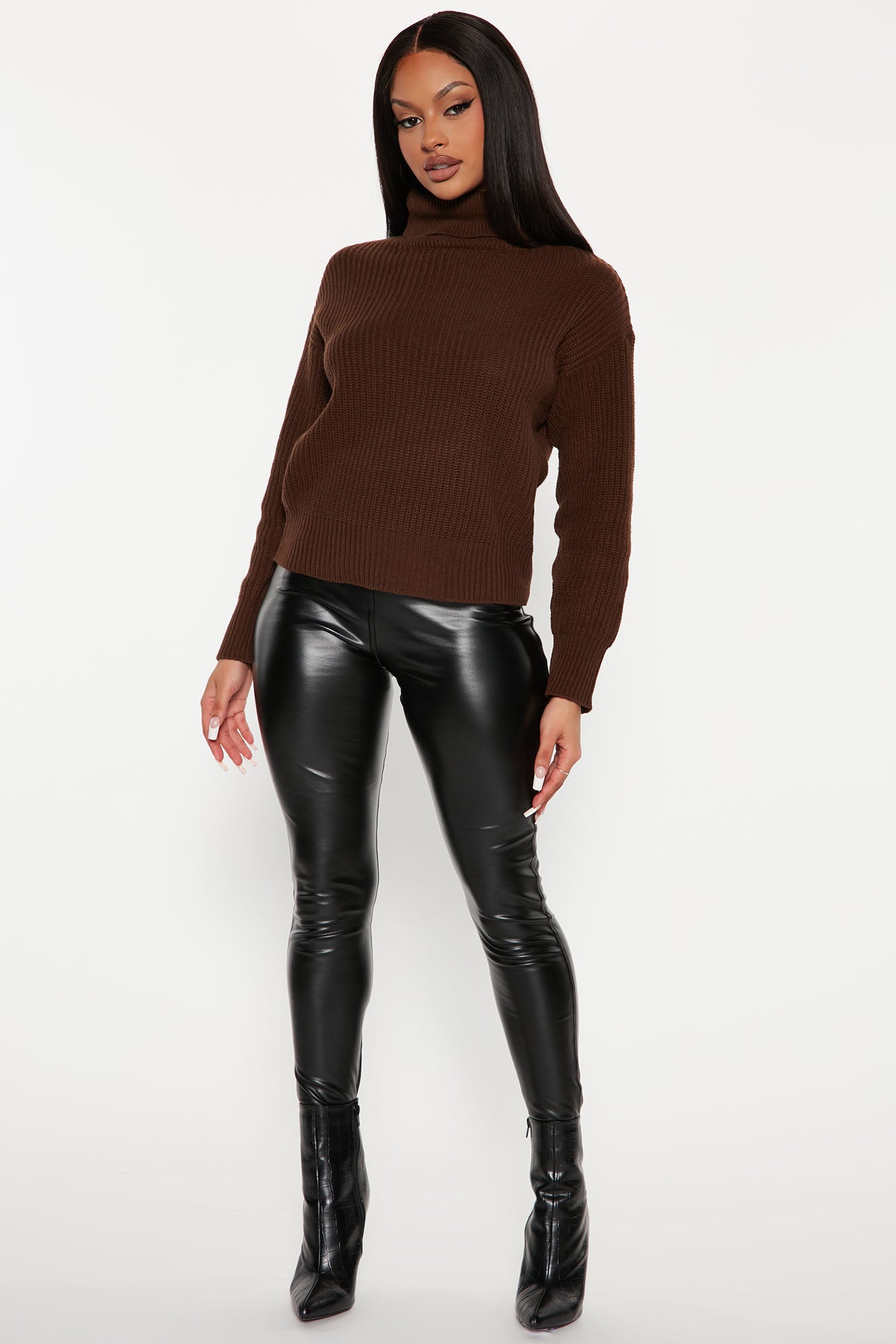Roll With The Flow Turtleneck Sweater - Chocolate