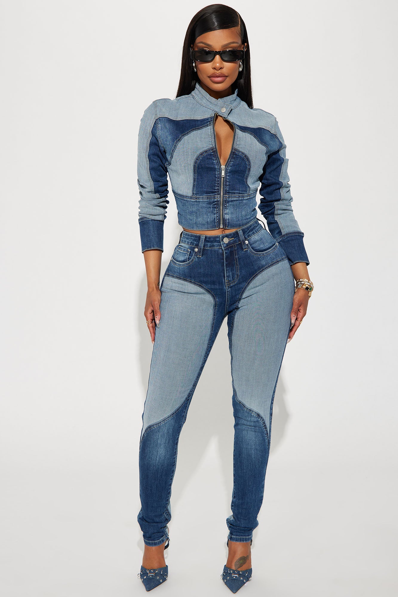 Tall Coronado Two Tone Moto Skinny Jeans - Medium Wash
