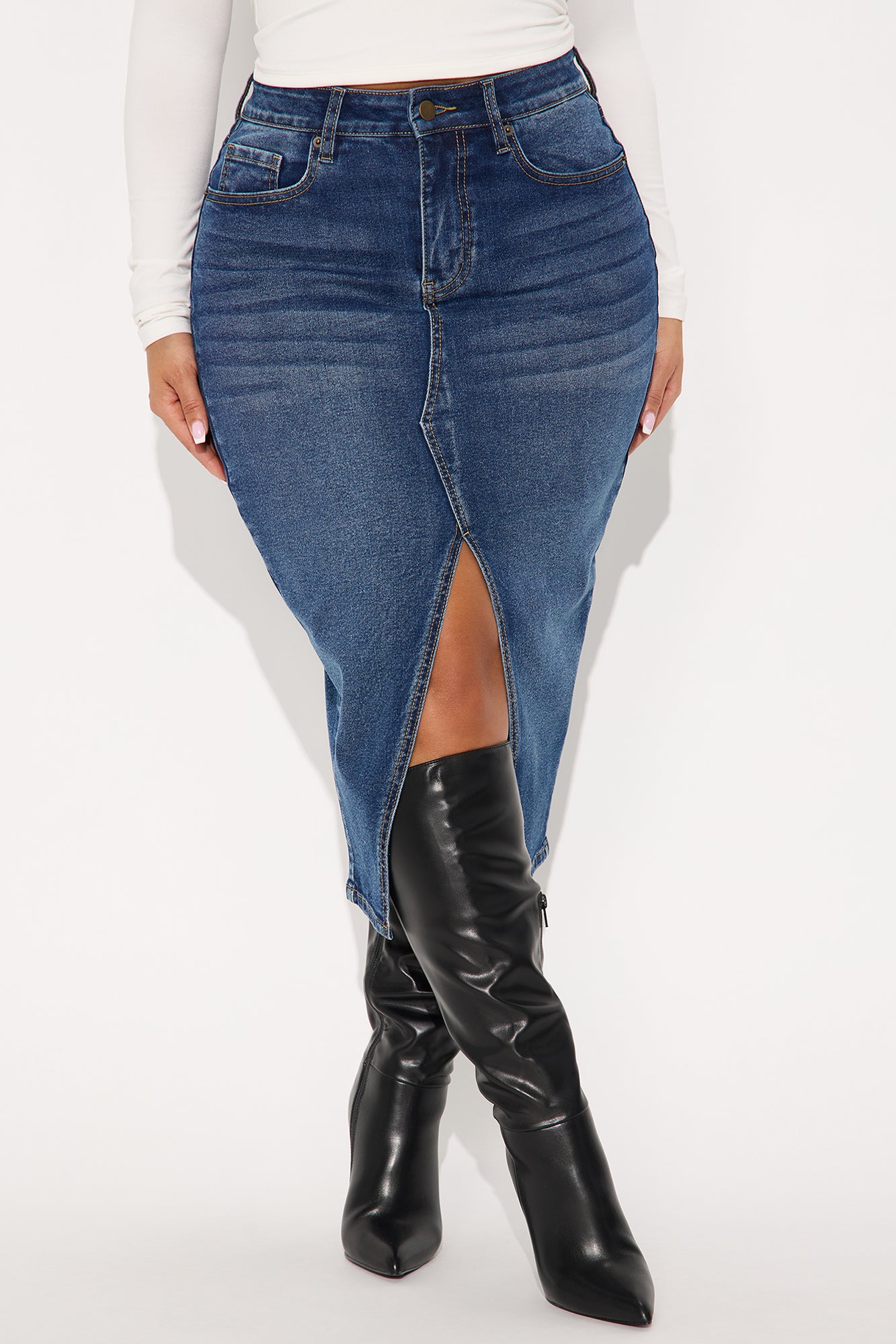 Anna Denim Midi Skirt - Dark Wash