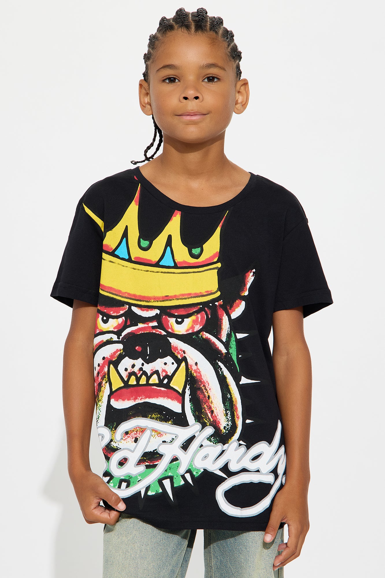Mini Ed Hardy Bulldog Front/Back Short Sleeve Tee - Black