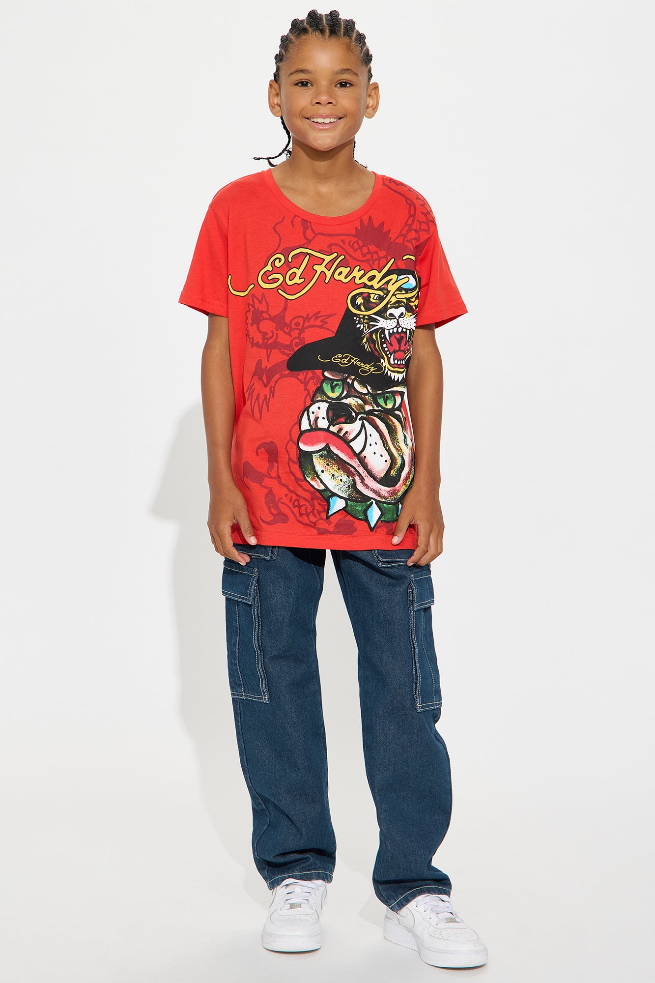 Mini Ed Hardy Be The Bulldog Front/Back Short Sleeve Tee - Red