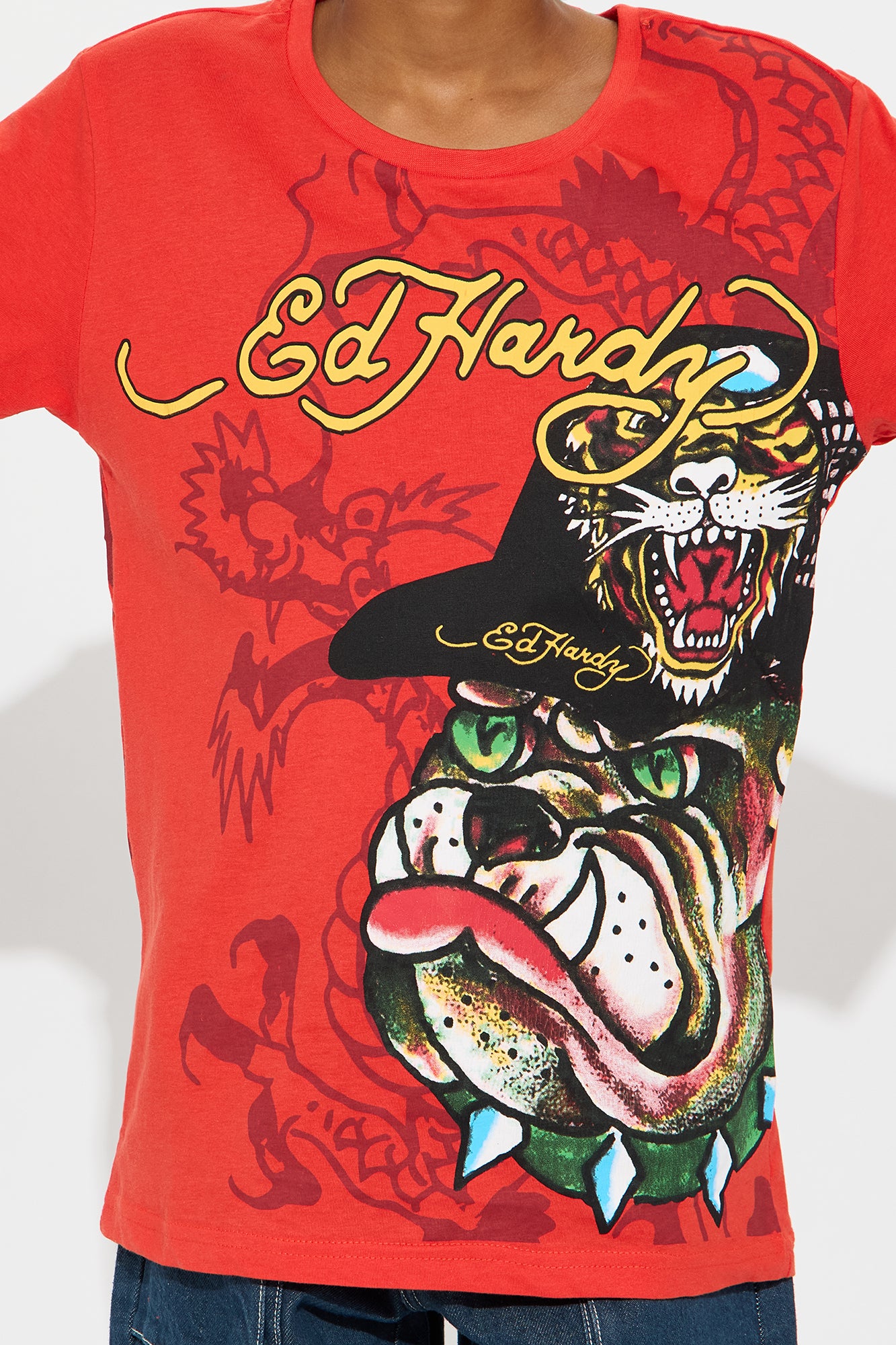 Mini Ed Hardy Be The Bulldog Front/Back Short Sleeve Tee - Red