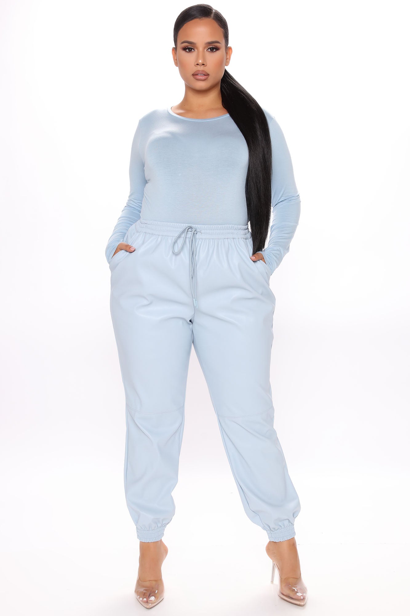 Krystal Crew Neck Long Sleeve Bodysuit - Light Blue