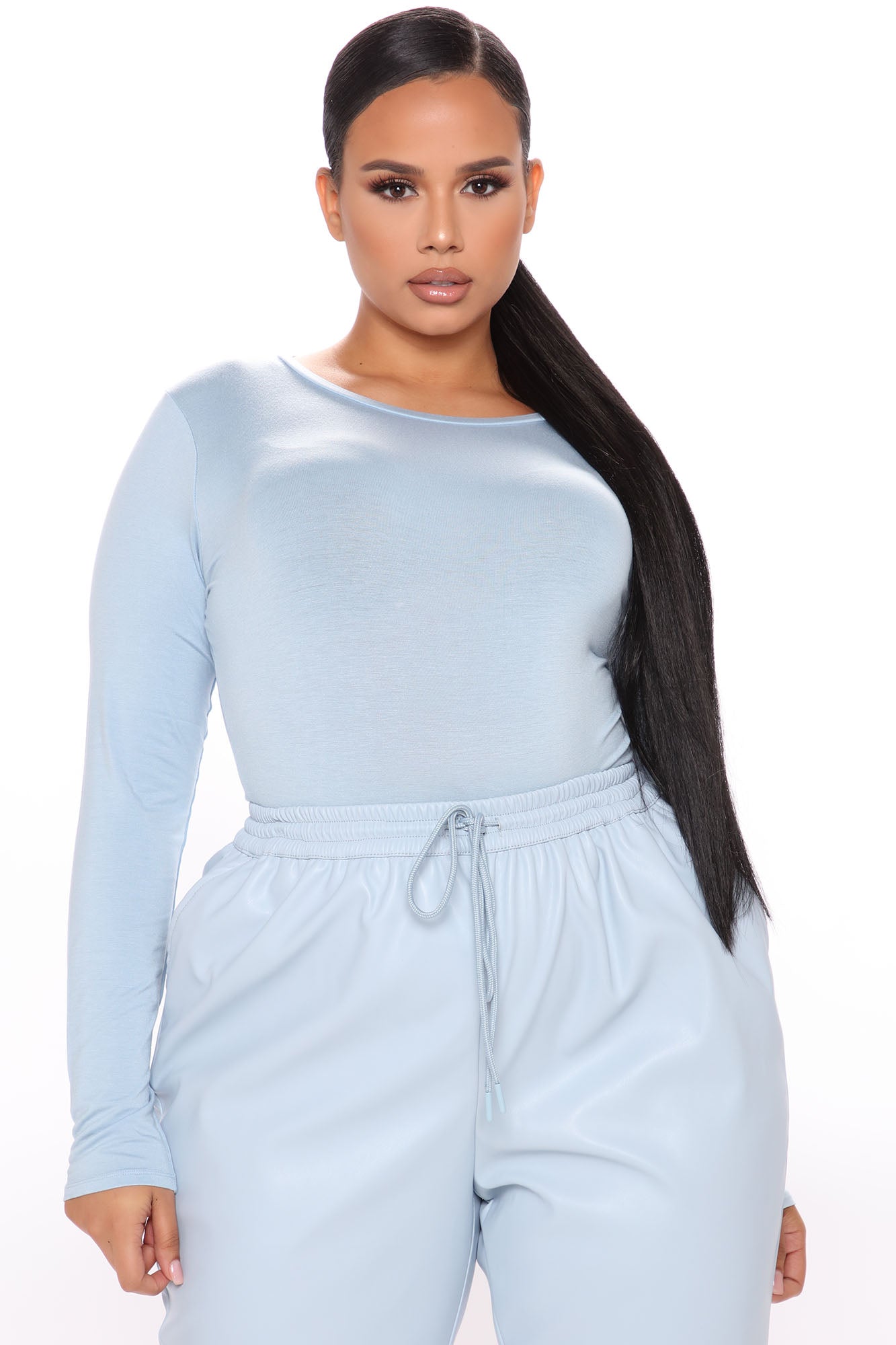 Krystal Crew Neck Long Sleeve Bodysuit - Light Blue