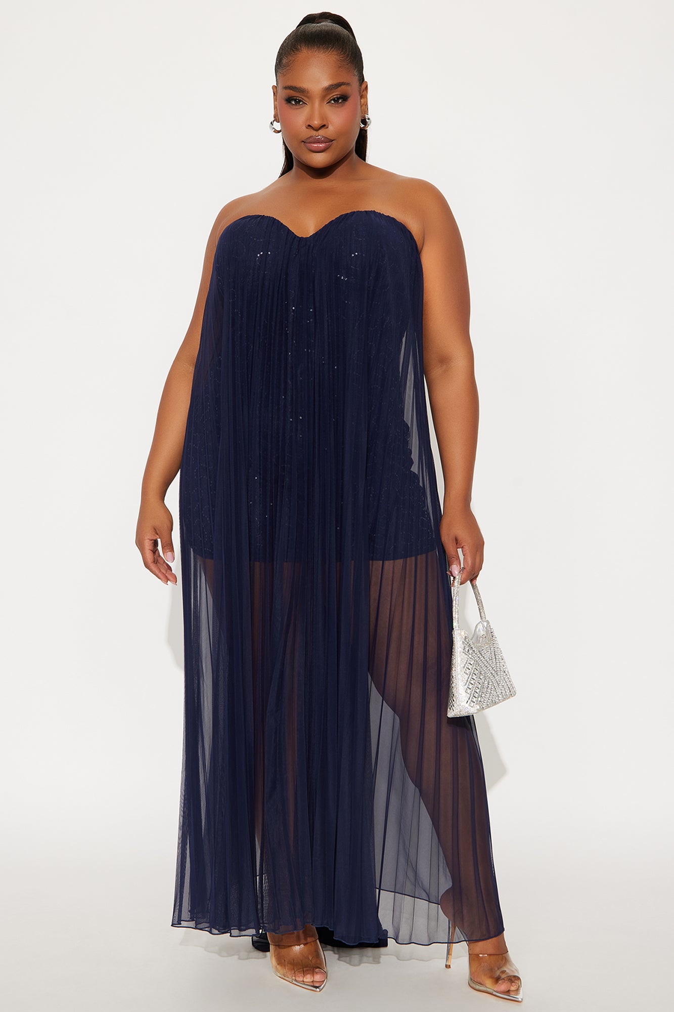 Graceful Kiss Mesh Gown - Navy