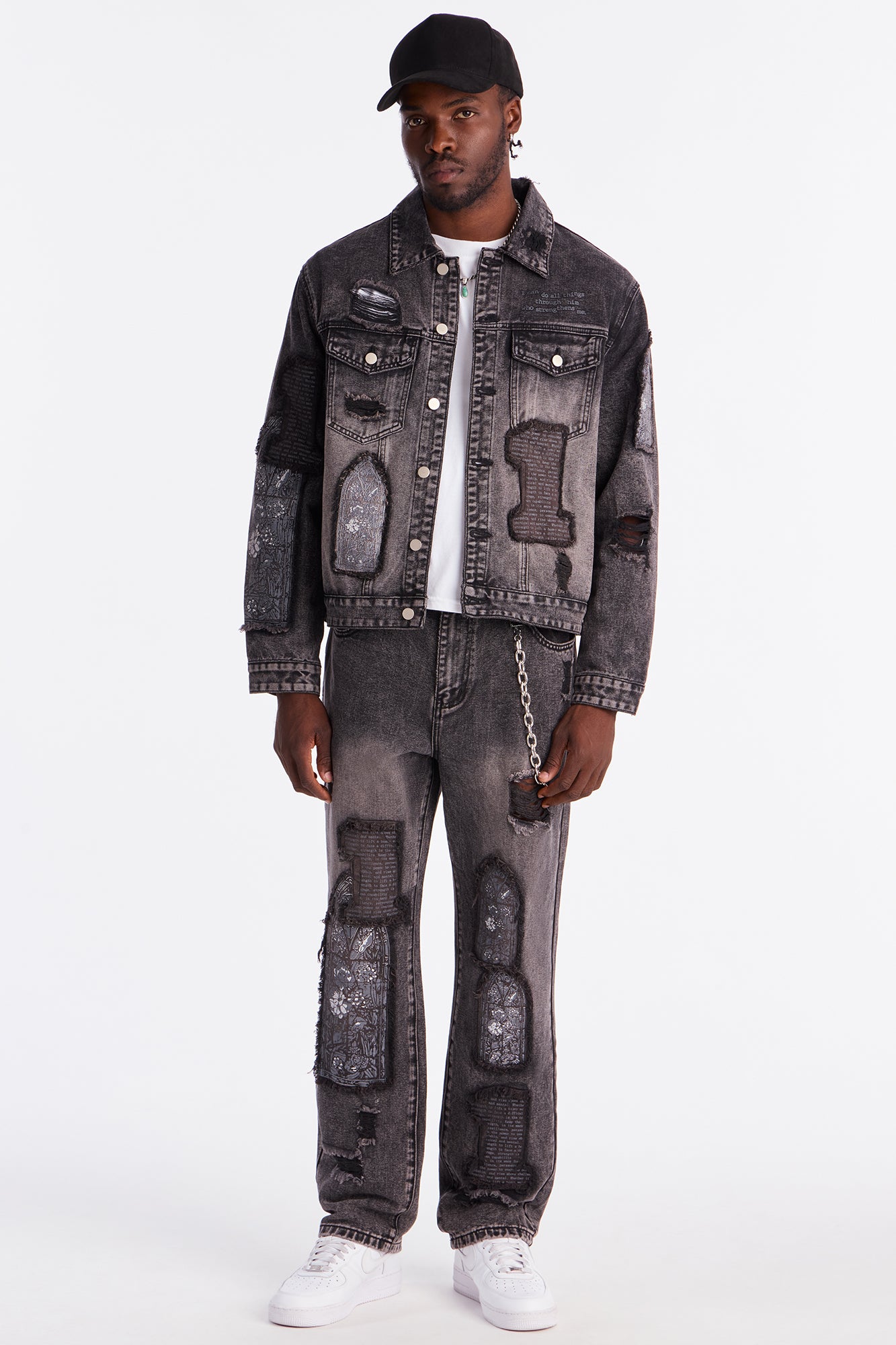 Straight In Due Time Distressed Patch Jean - Black Wash