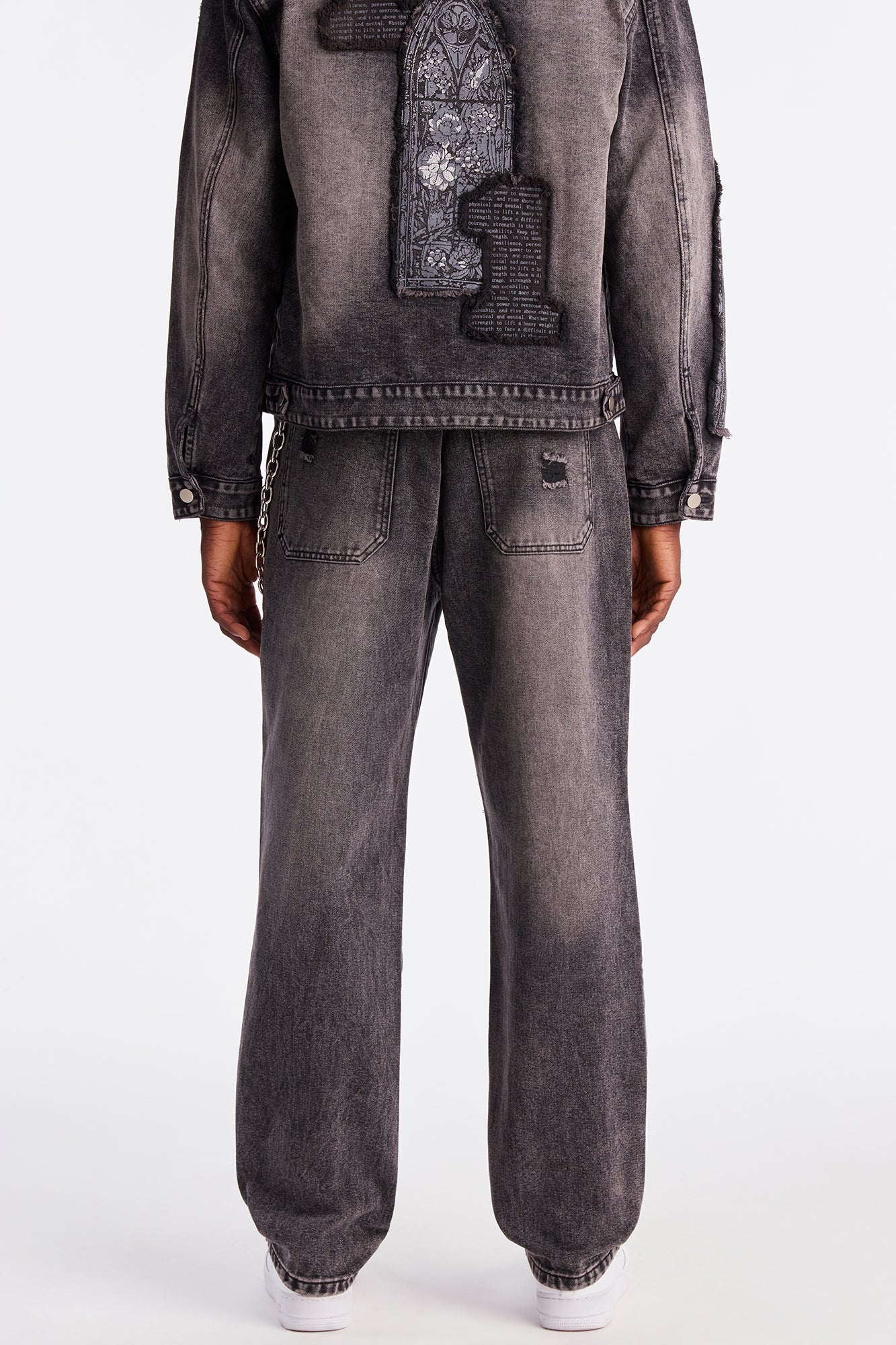 Straight In Due Time Distressed Patch Jean - Black Wash
