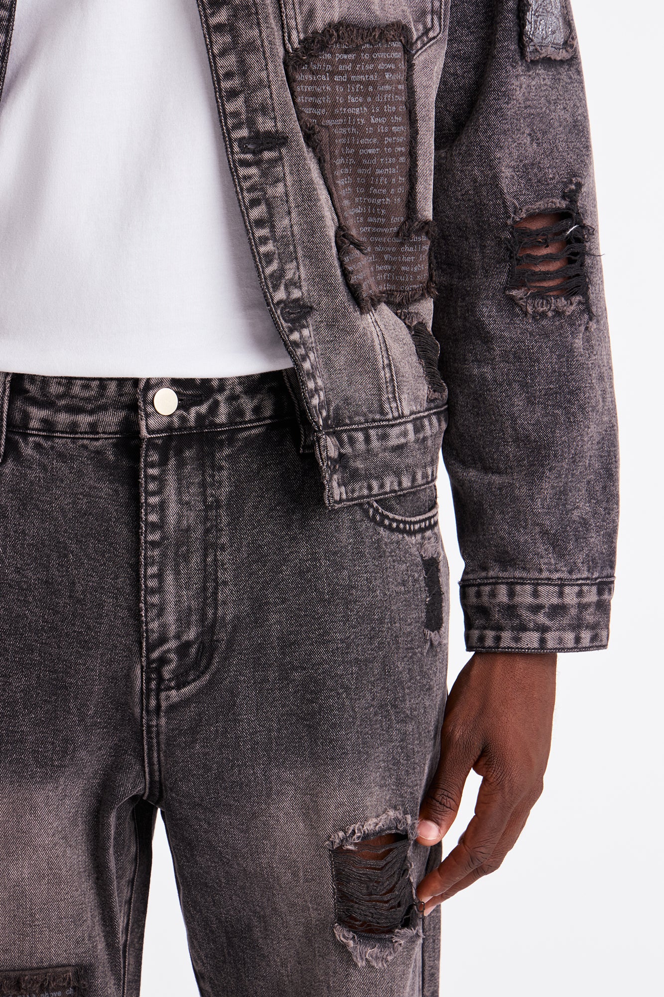 Straight In Due Time Distressed Patch Jean - Black Wash