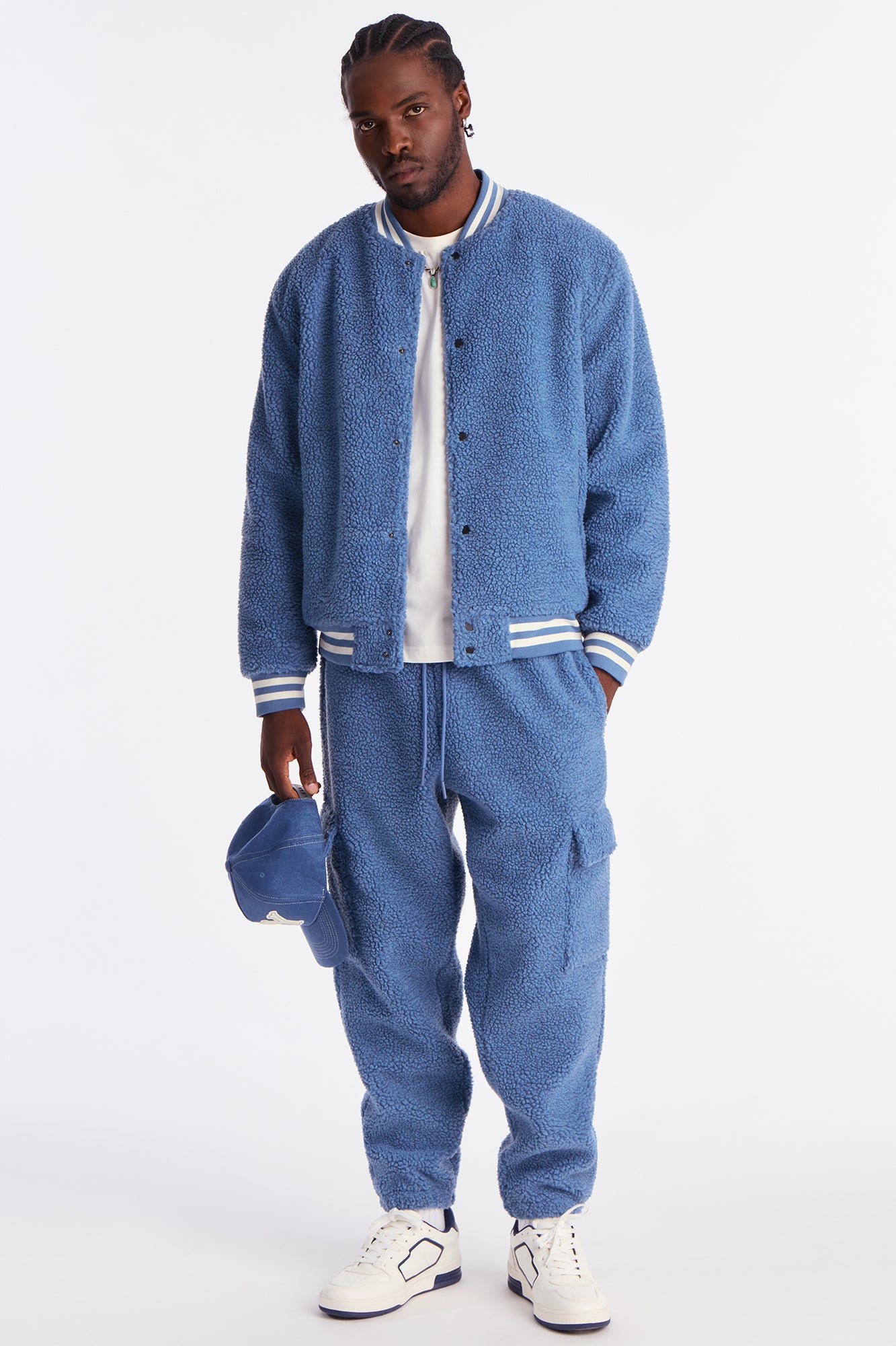Teddy Varsity Sherpa Jacket - Light Blue