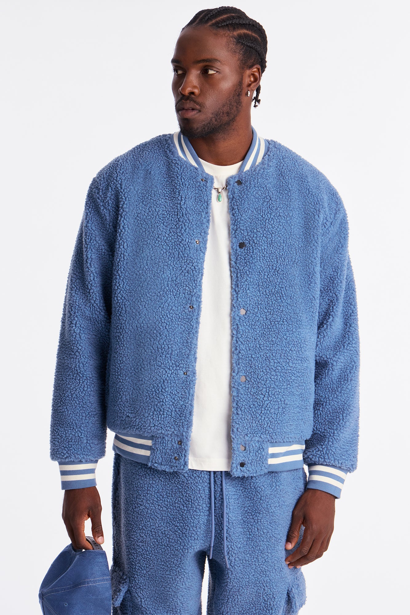 Teddy Varsity Sherpa Jacket - Light Blue
