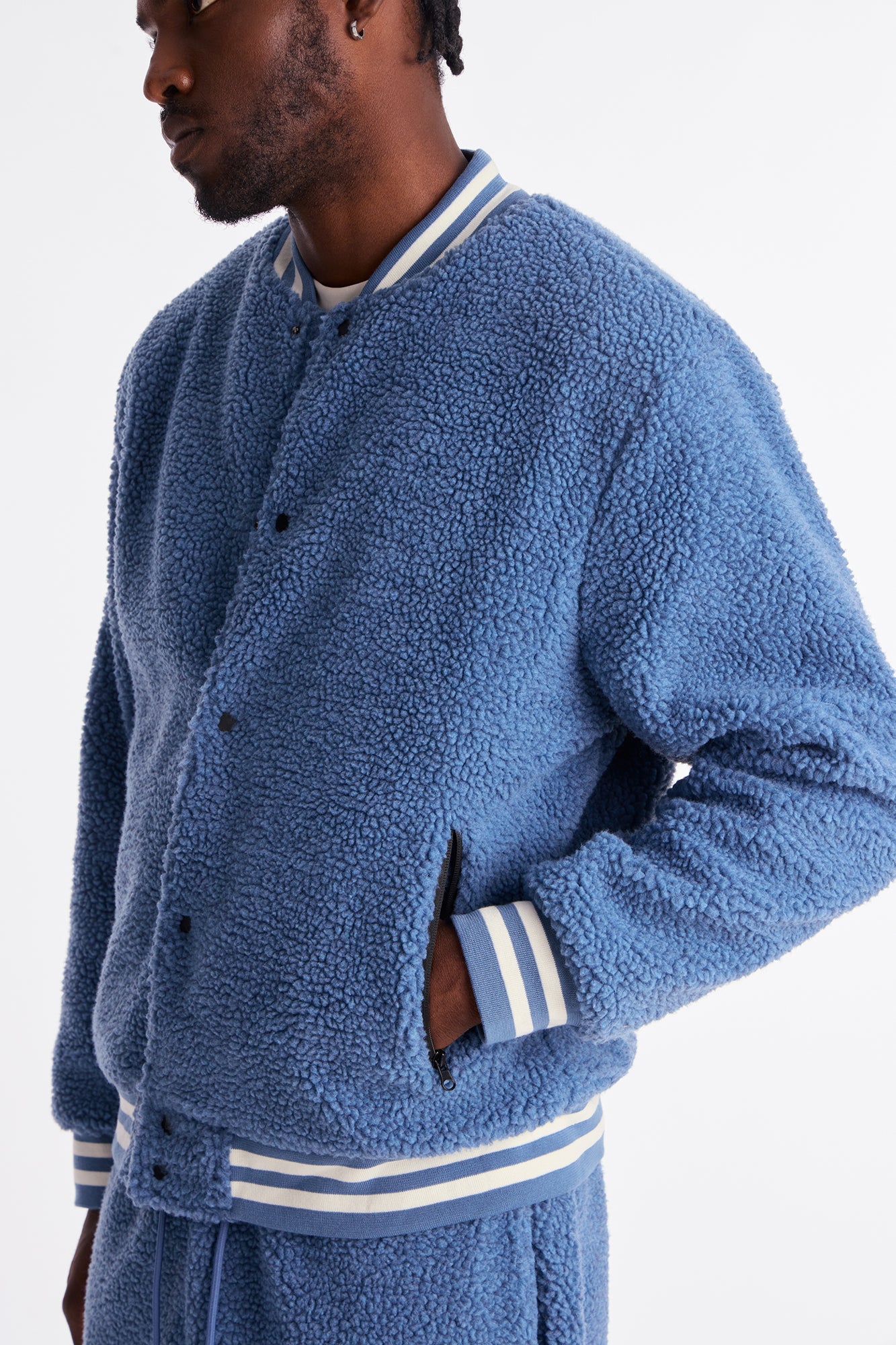 Teddy Varsity Sherpa Jacket - Light Blue