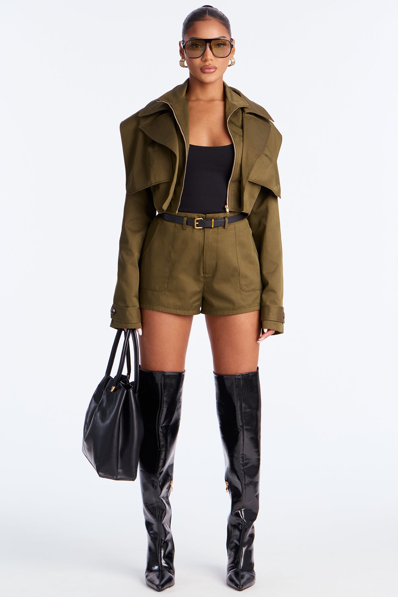 On A Ride Trench Jacket And Short Set - Olive