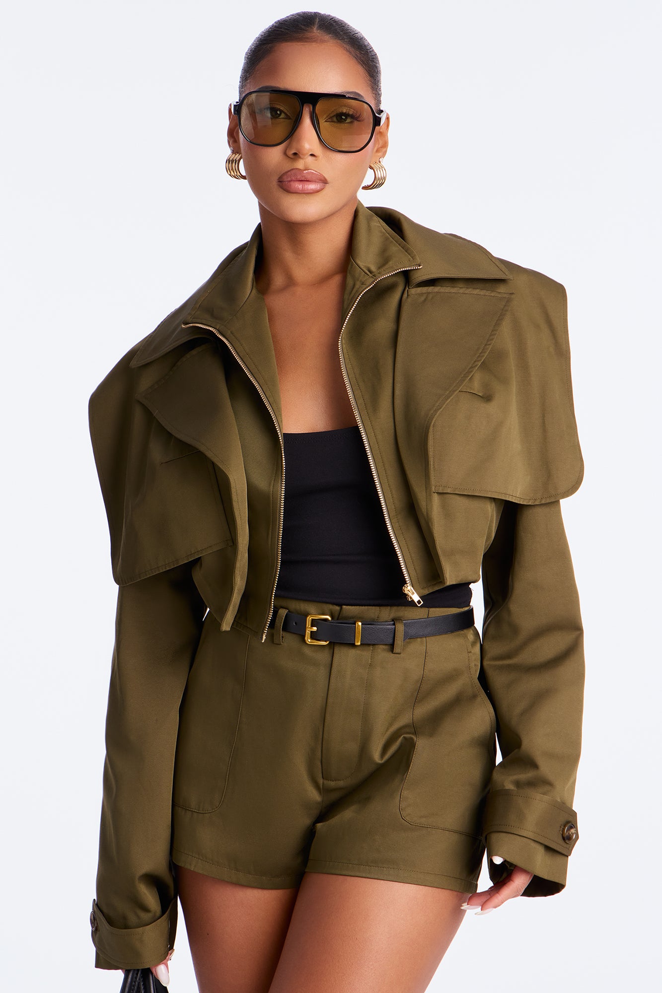 On A Ride Trench Jacket And Short Set - Olive
