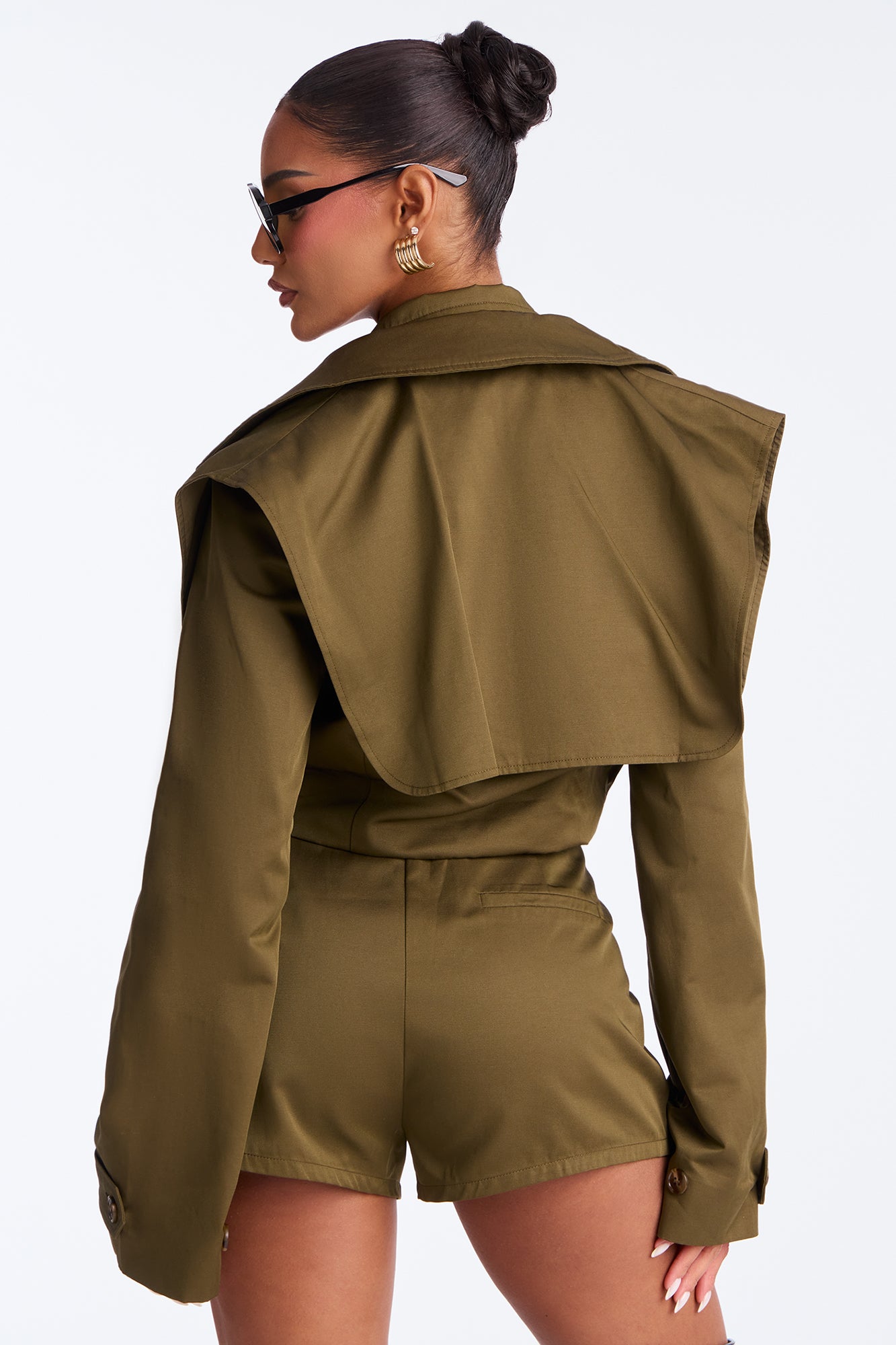 On A Ride Trench Jacket And Short Set - Olive
