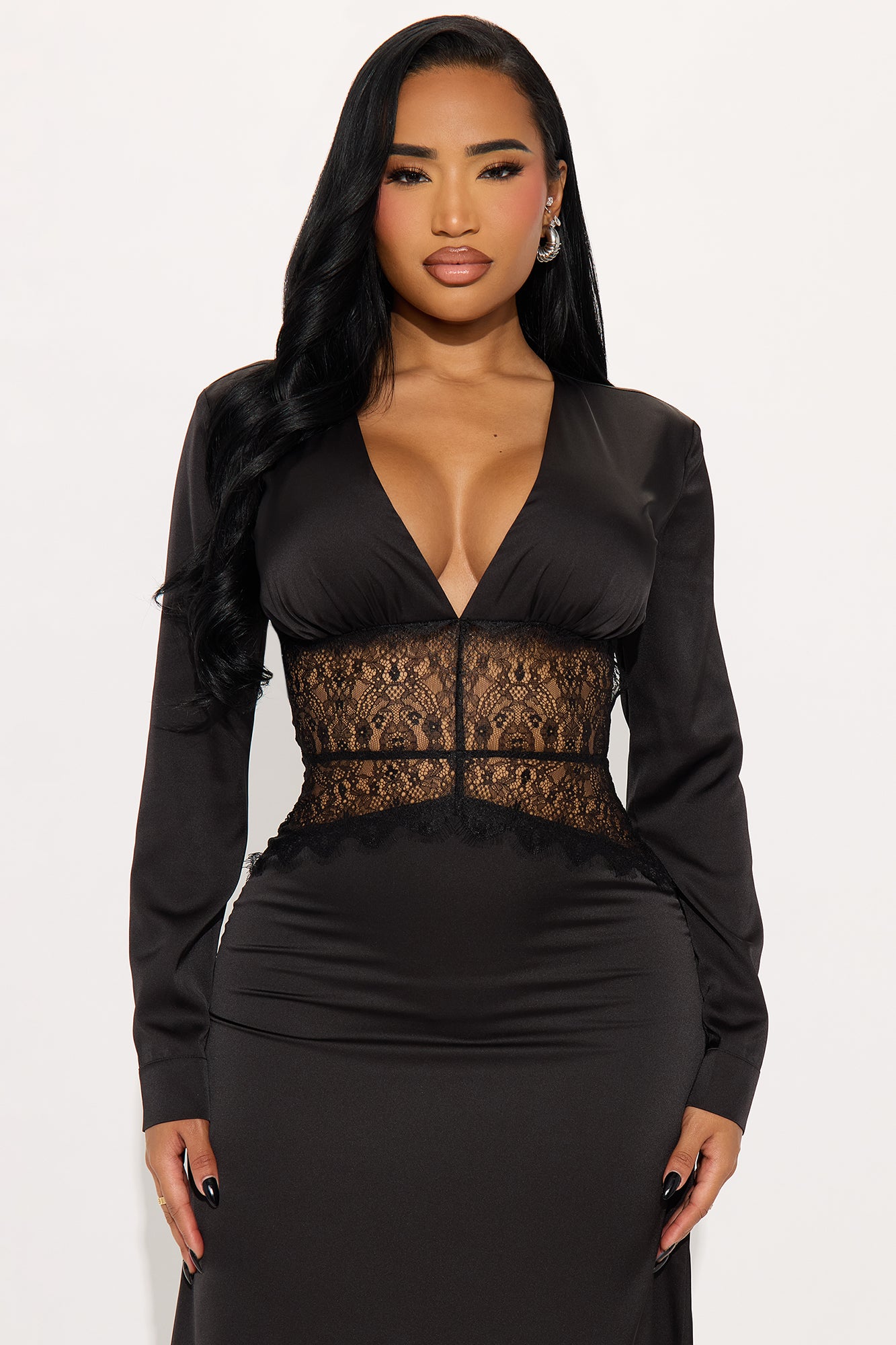 Tempting You Backless Satin Maxi Dress - Black