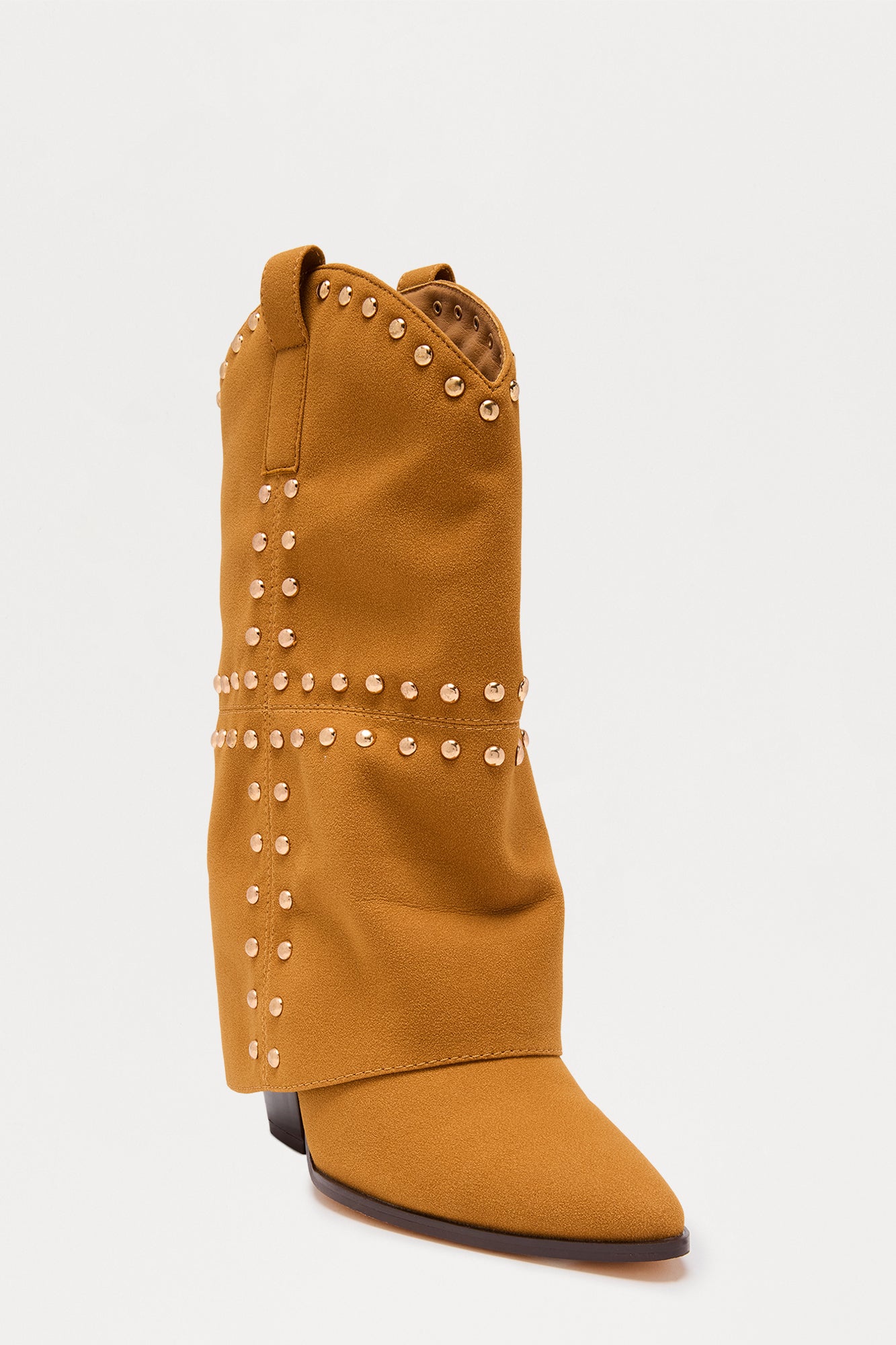 Tempe Studded Overlay Cowboy Boots - Chestnut