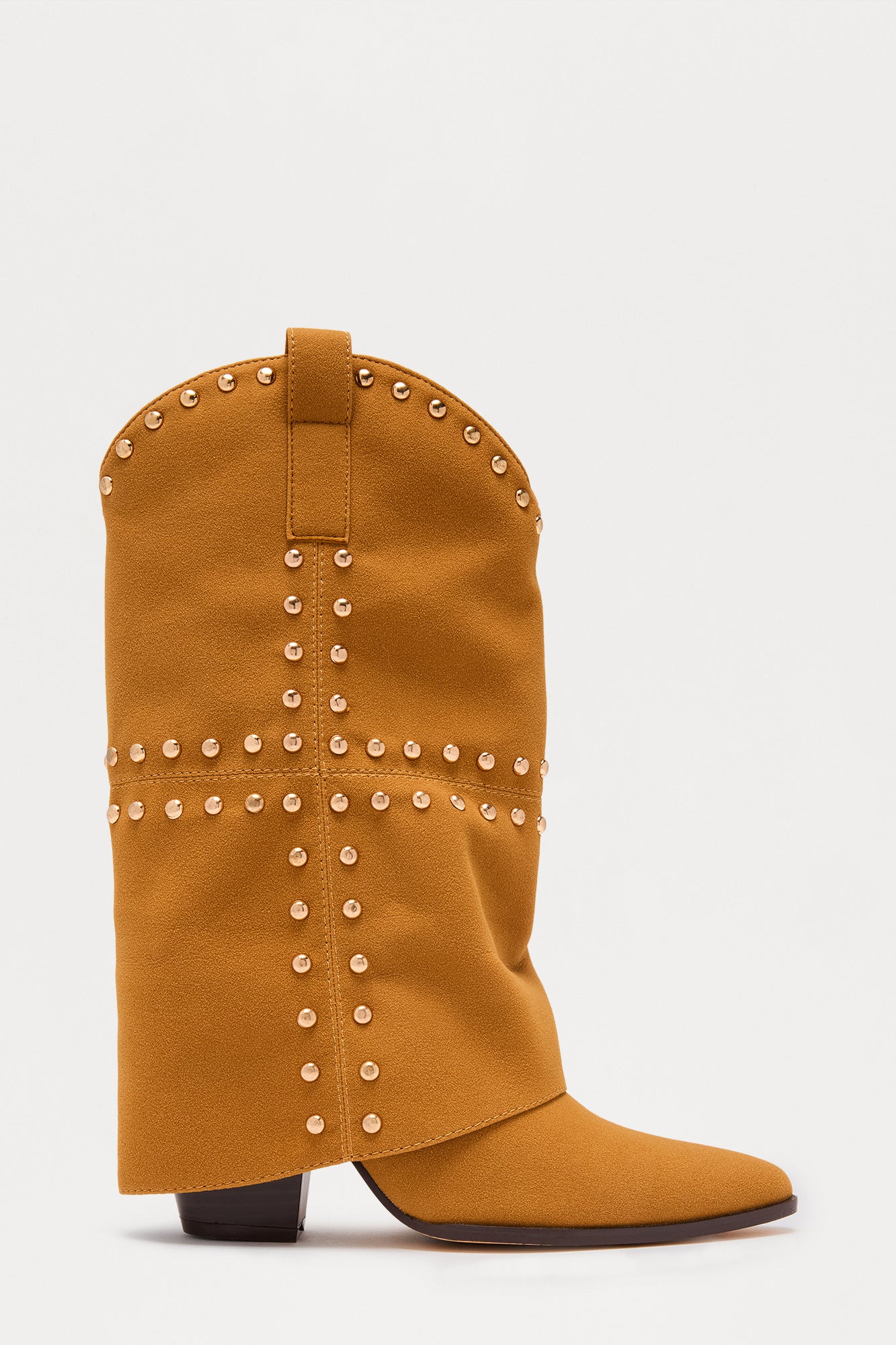 Tempe Studded Overlay Cowboy Boots - Chestnut
