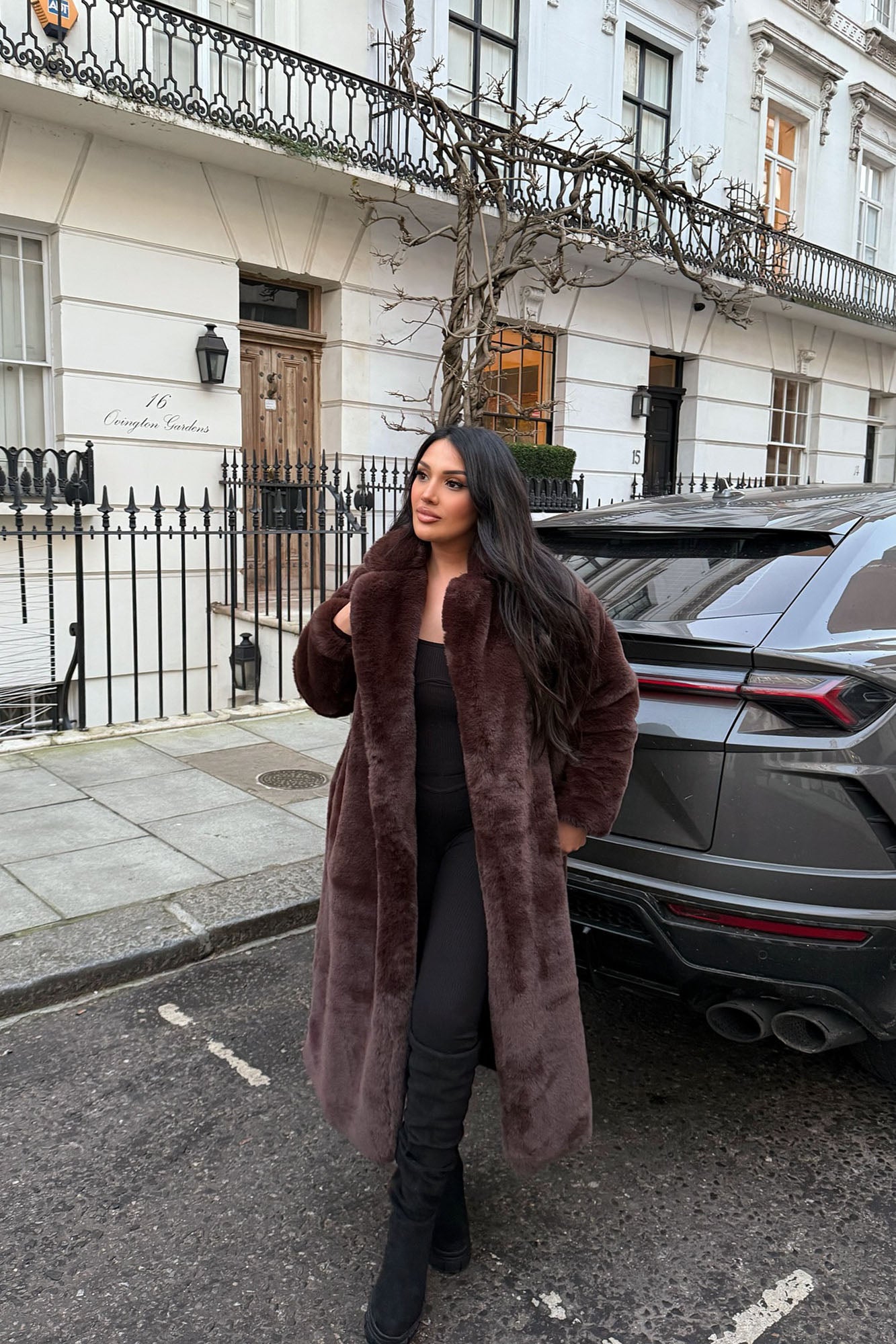 Night Of Fun Faux Fur Coat - Chocolate