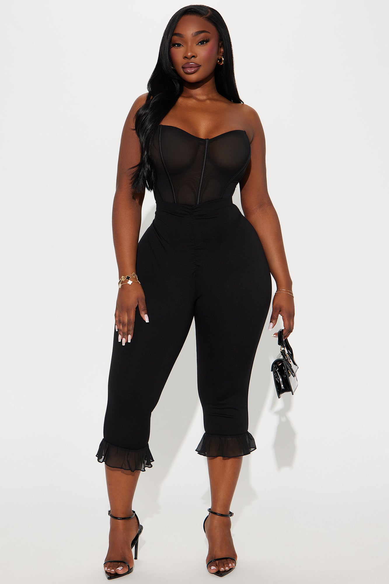 Charlotte Ruffle Capri Legging - Black