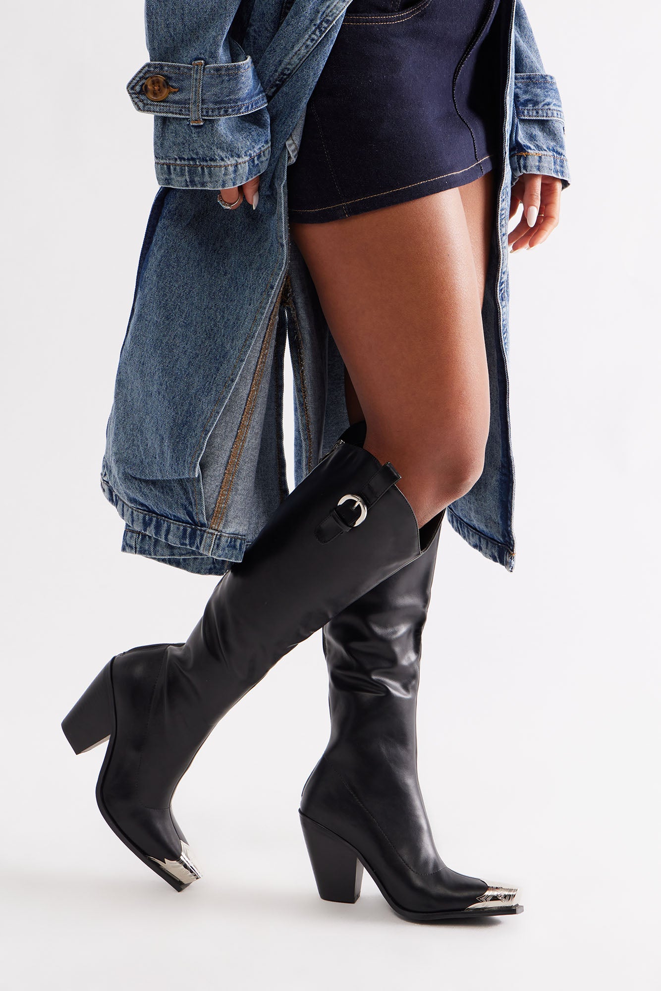 Smokey Knee High Cowboy Boots - Black