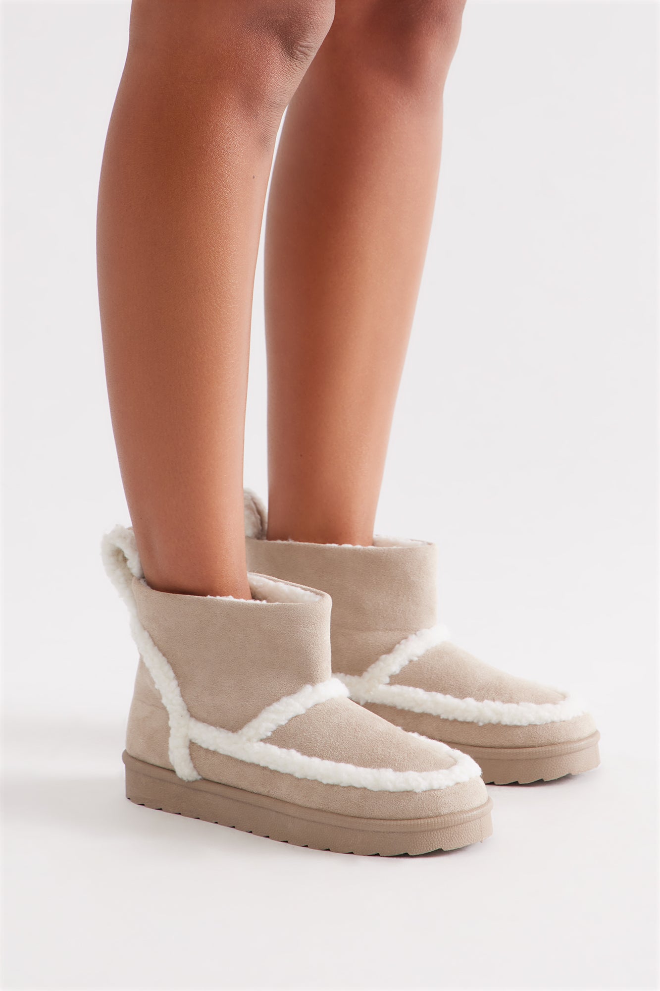 Rockies Fur Trim Booties - Nude